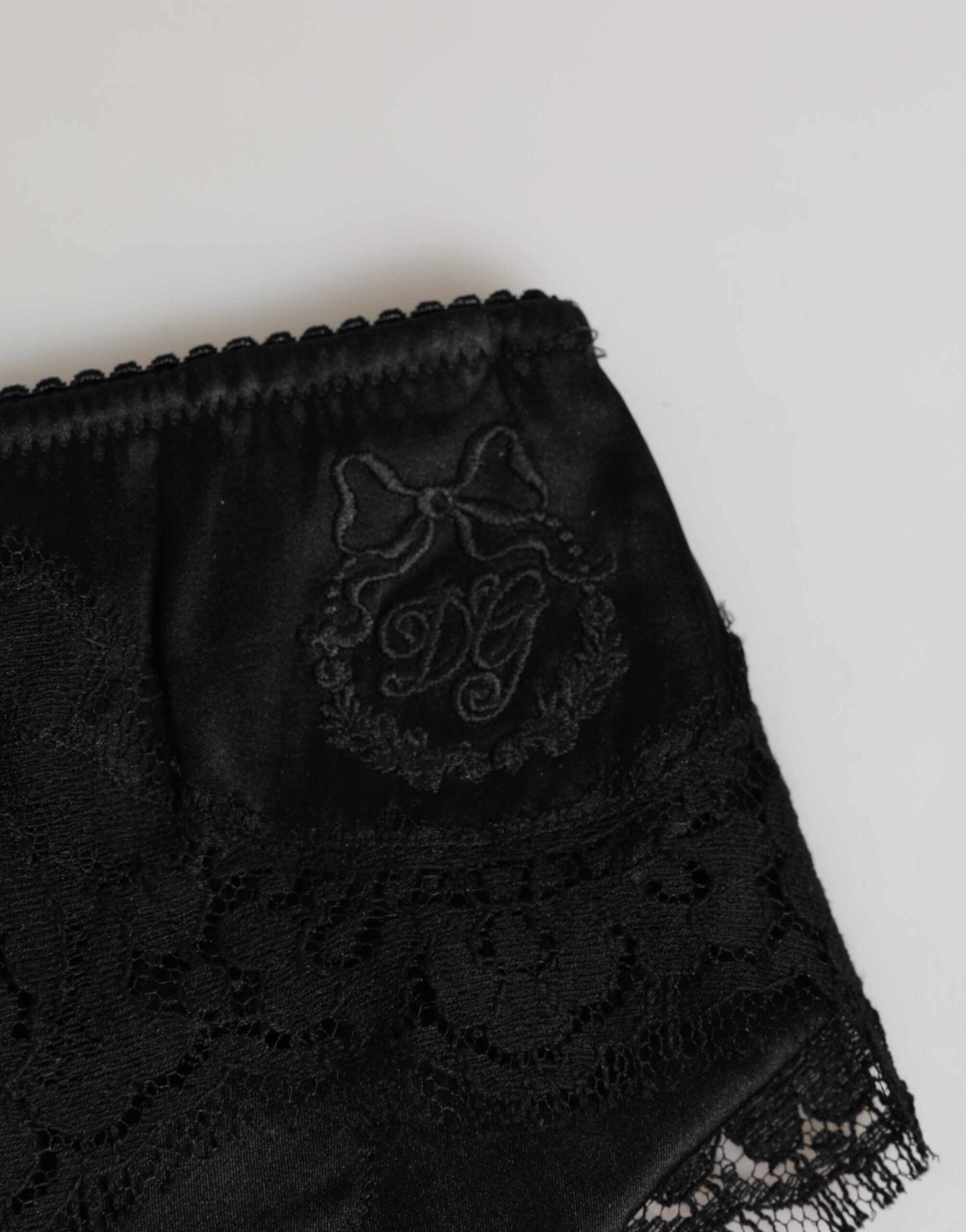Dolce & Gabbana Black Silk Satin Floral Lace Panty Brief Women's Underwear
