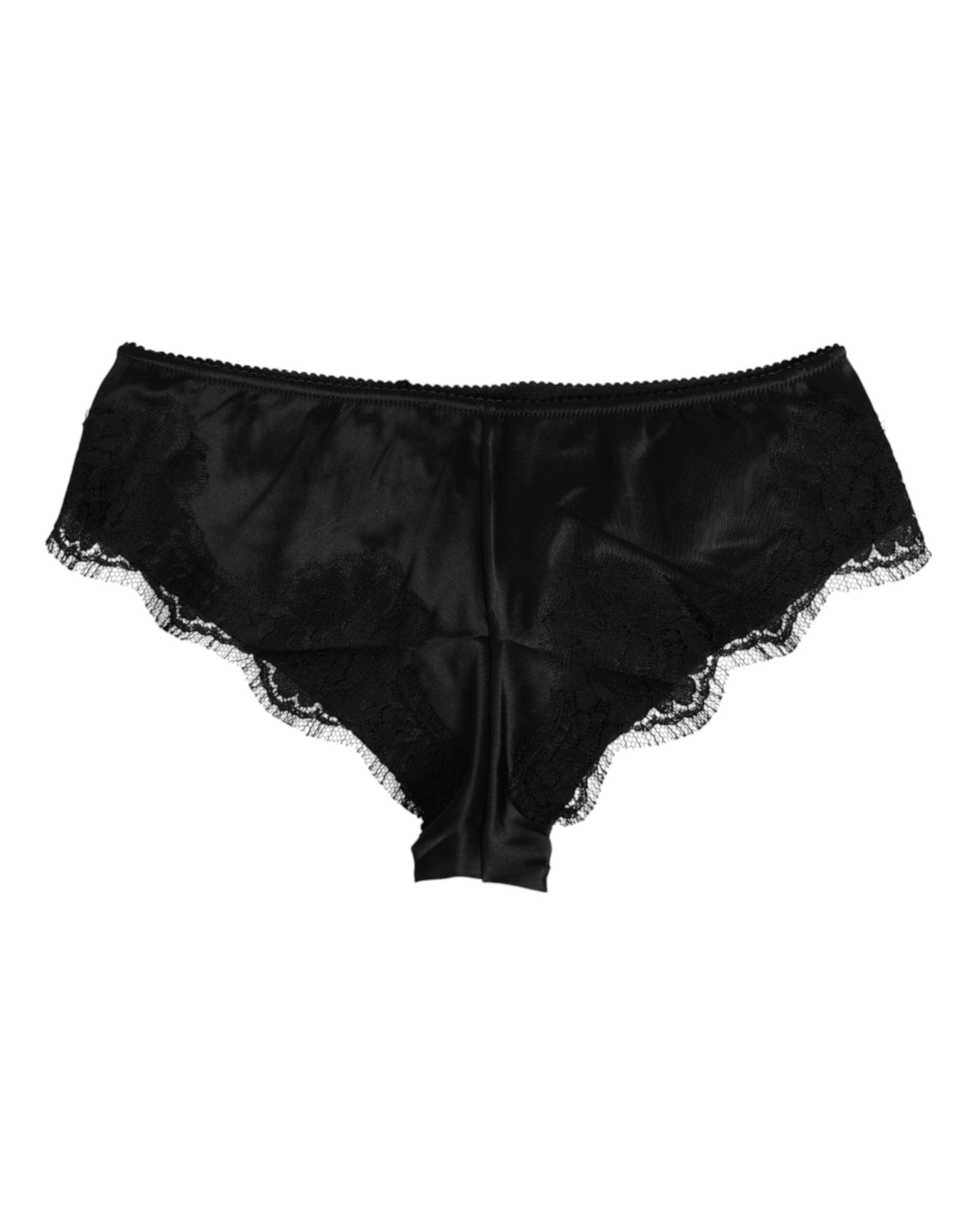 Dolce & Gabbana Black Silk Satin Floral Lace Panty Brief Women's Underwear