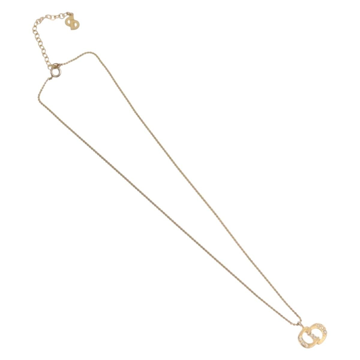 Christian Dior Vintage Cd Pendant Metal With Crystals Gold Metal Necklace Jewelry (Pre-Owned)