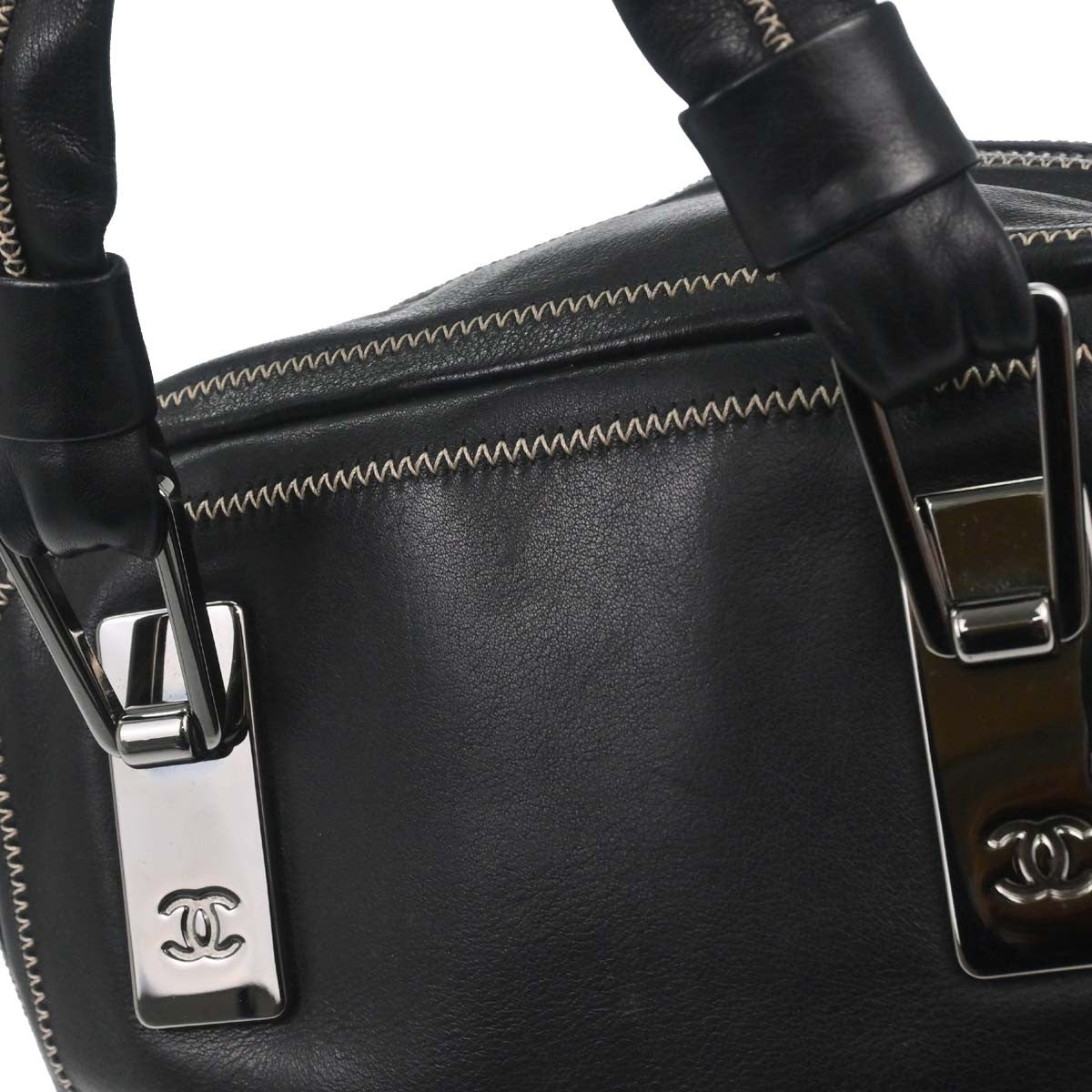 Chanel Cc Bowler Leather Black Leather Handbag (Pre-Owned)