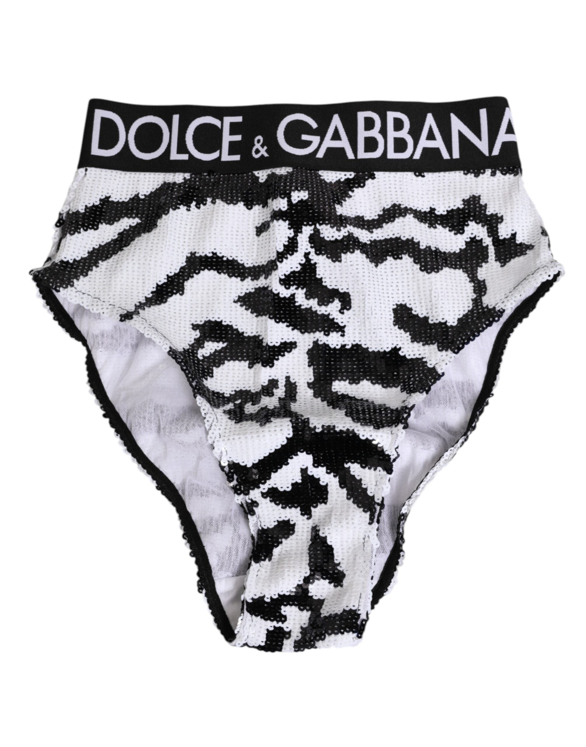Dolce & Gabbana Black White Sequin High Waist Panty Women's Underwear