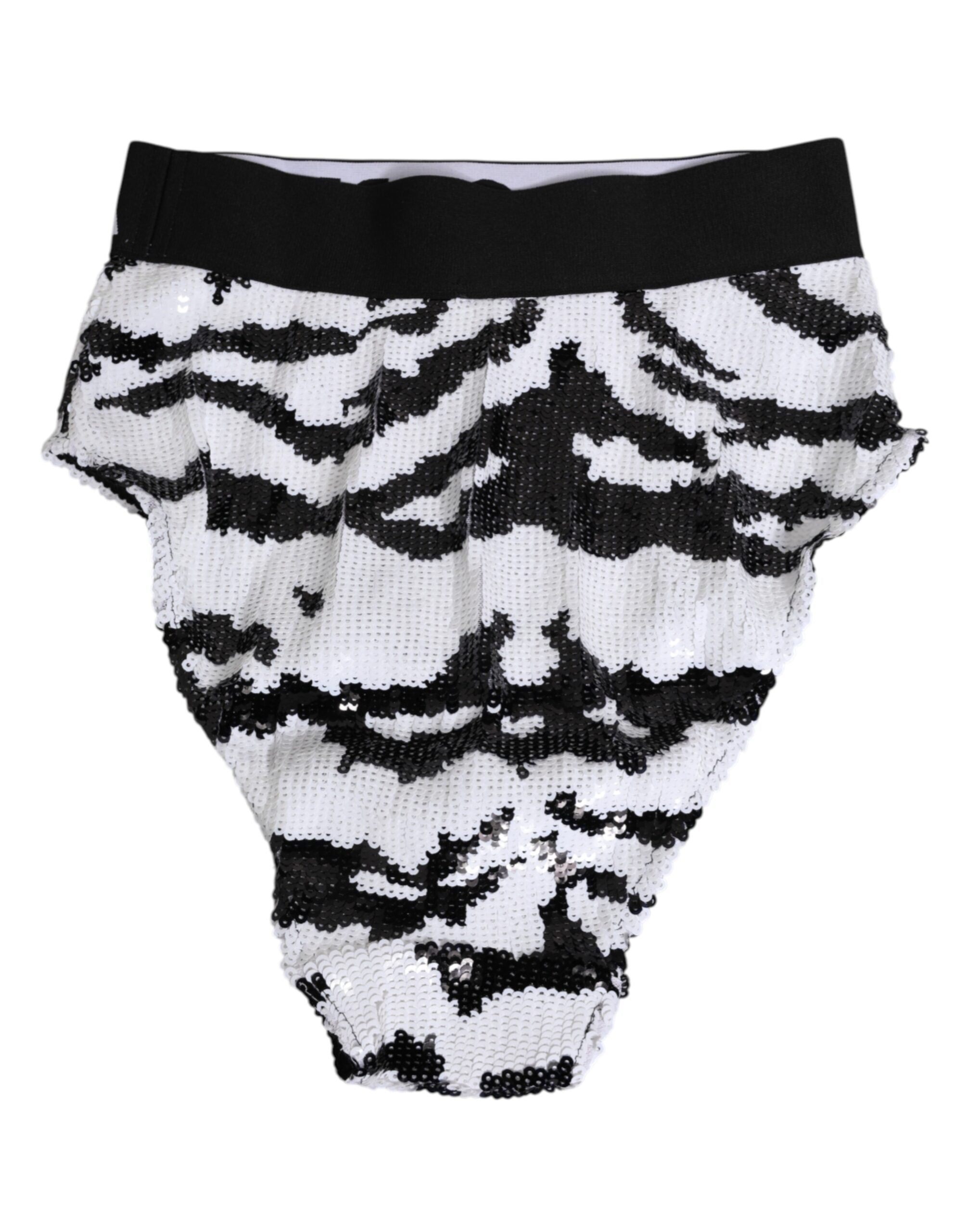 Dolce & Gabbana Black White Sequin High Waist Panty Women's Underwear