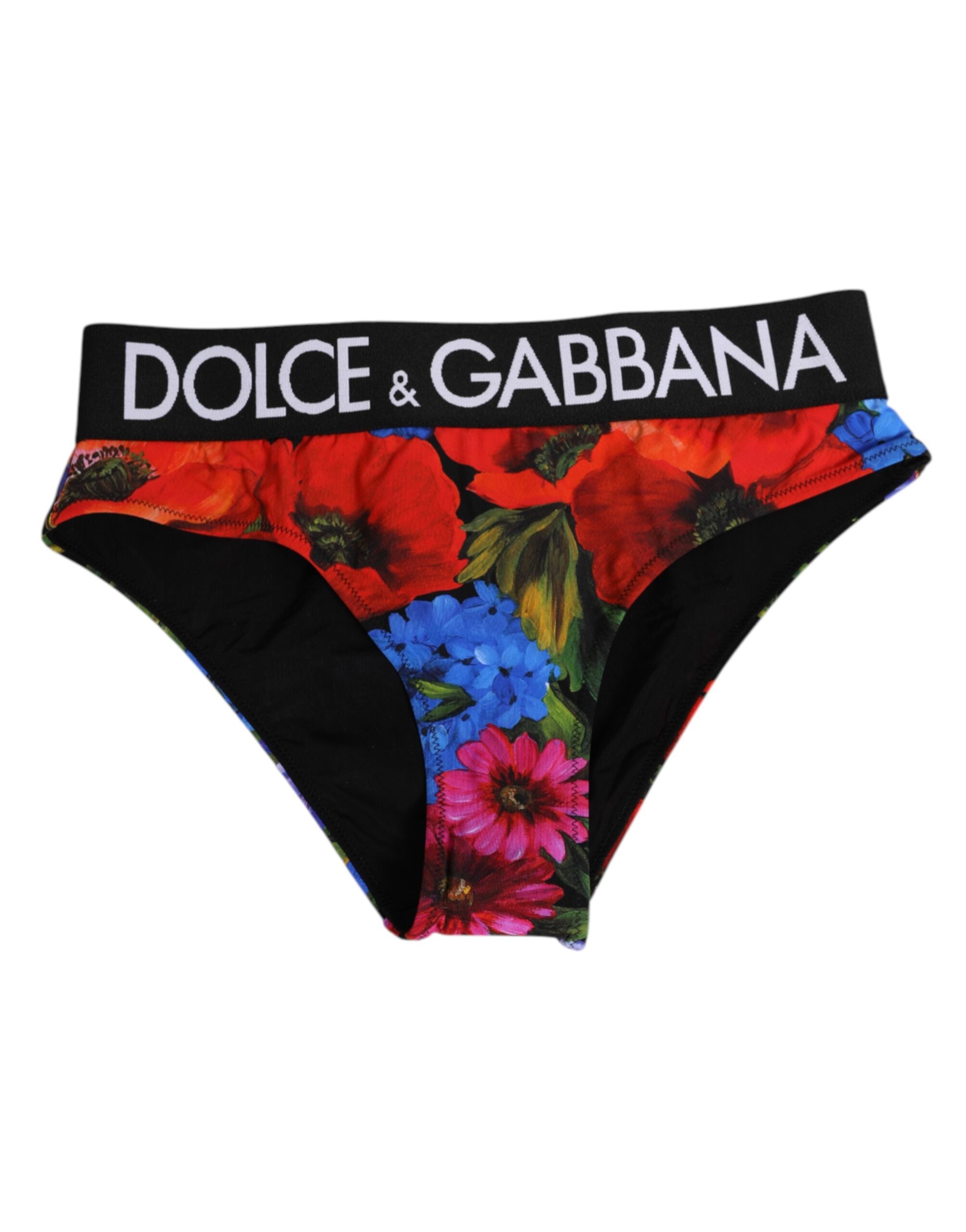 Dolce & Gabbana Black Floral Print High Waist Panty Women's Underwear