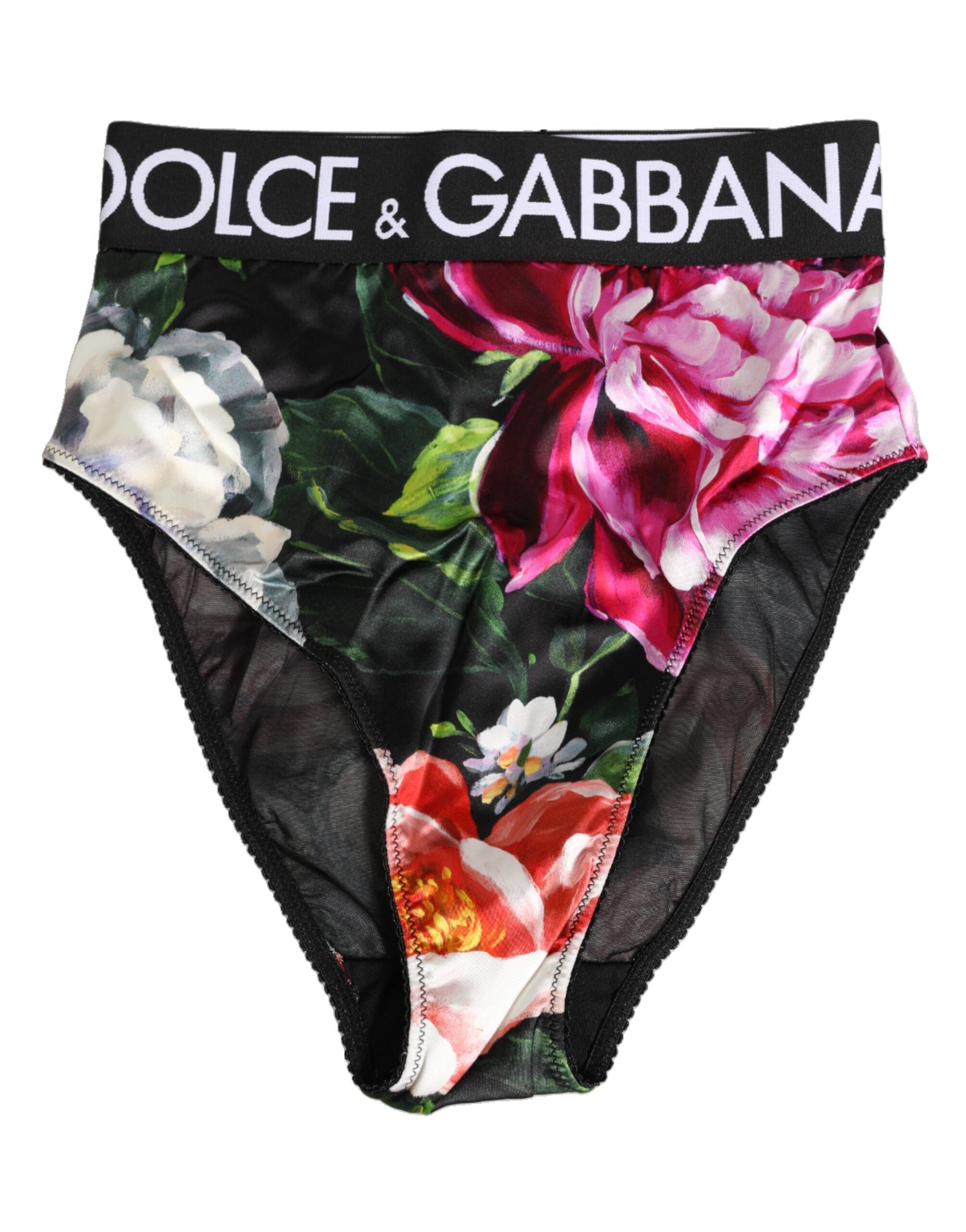 Dolce & Gabbana Black Floral Print High Waist Panty Women's Underwear