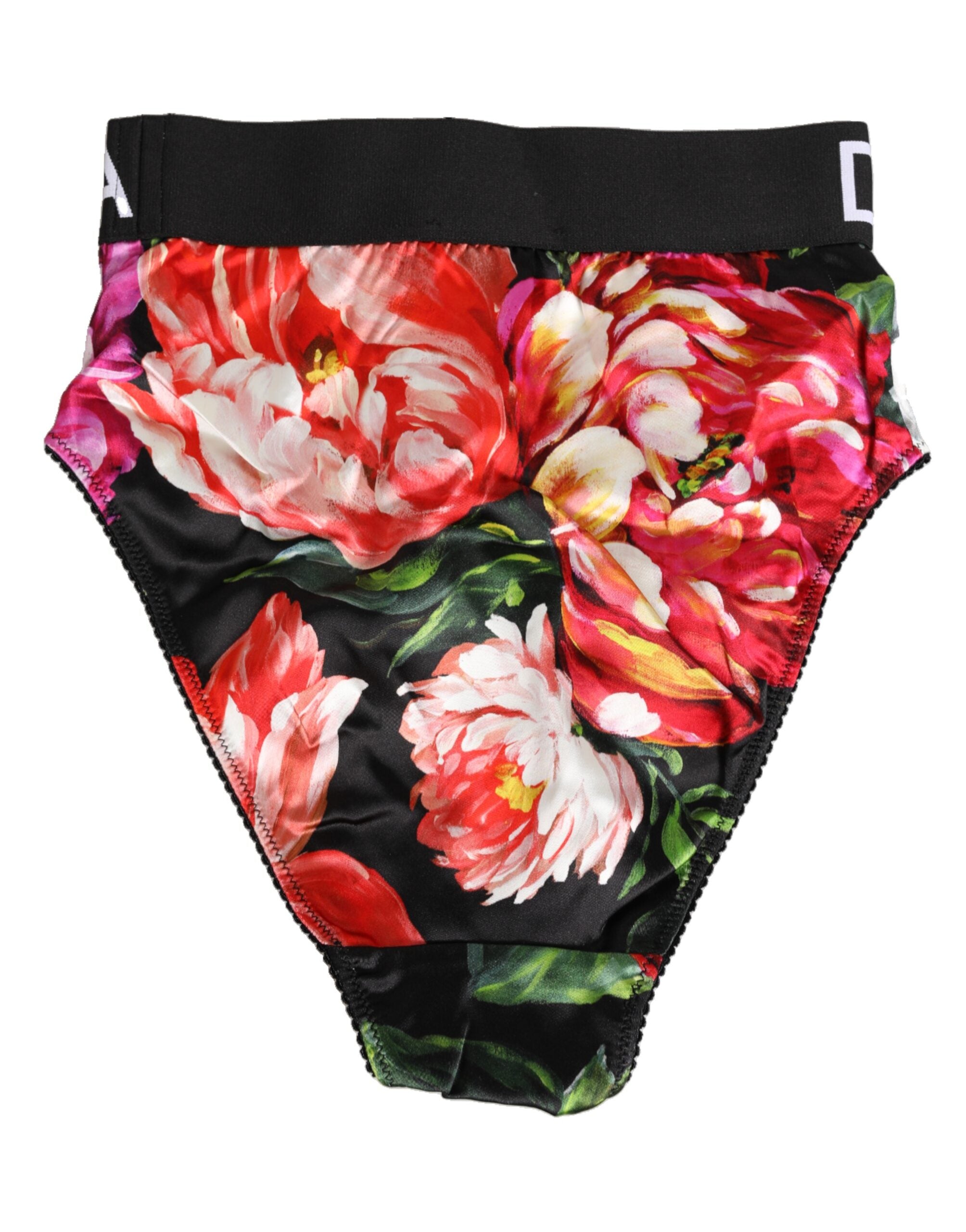 Dolce & Gabbana Black Floral Print High Waist Panty Women's Underwear