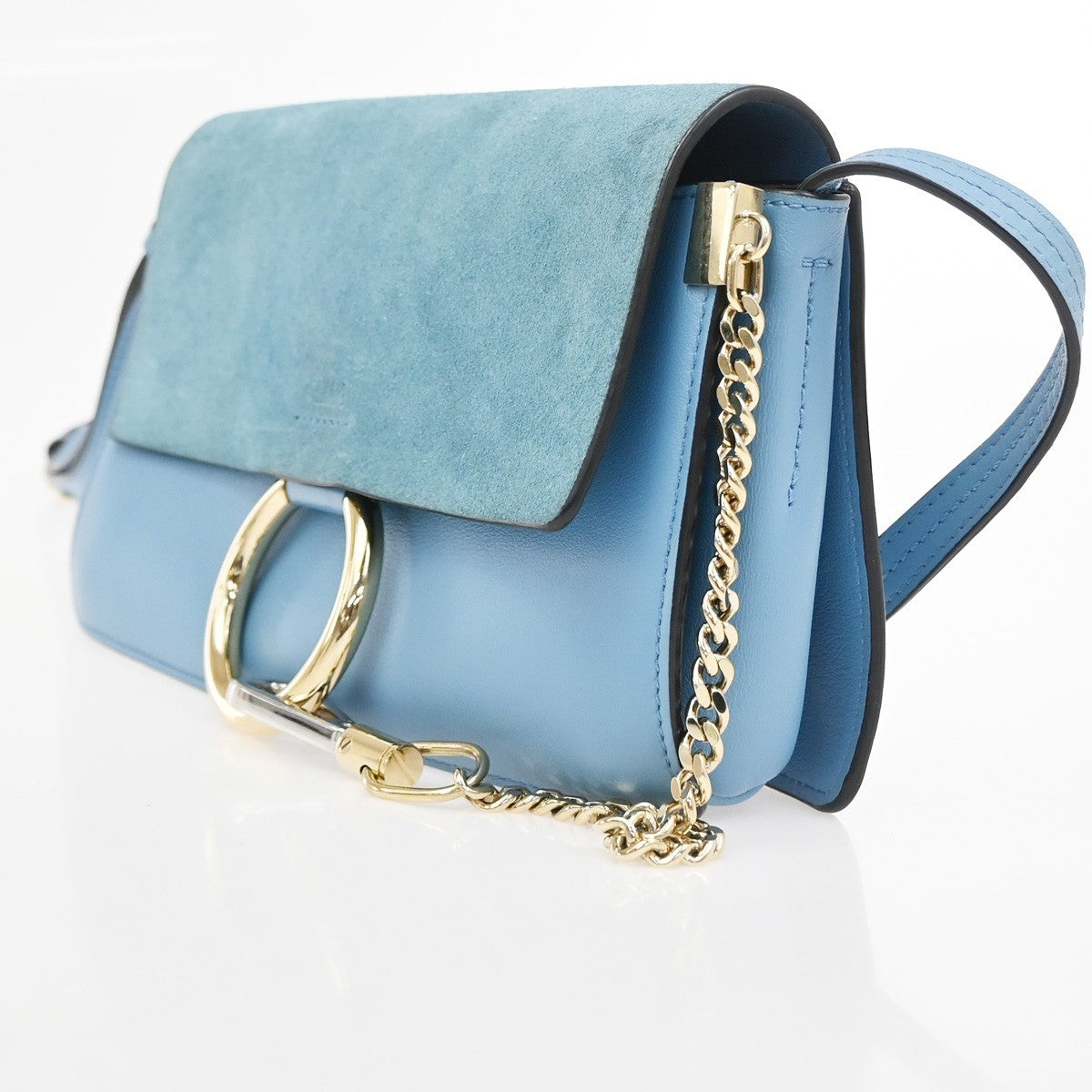 Chloe Faye Leather And Suede Blue Leather Shoulder Bag Bag (Pre-Owned)