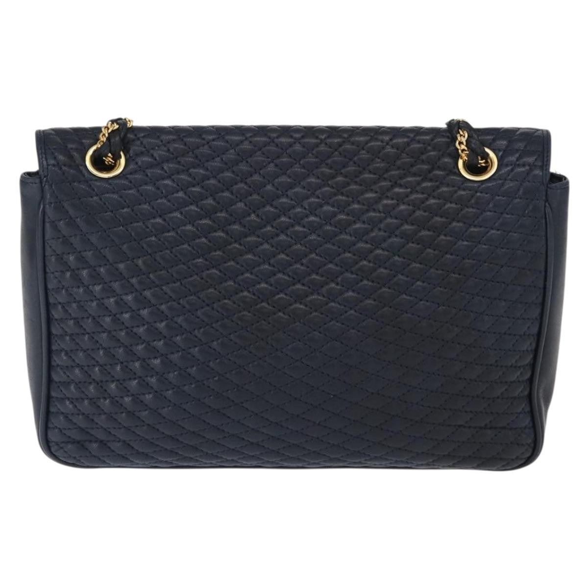 Bally Vintage Leather Navy Leather Shoulder Bag Bag (Pre-Owned)