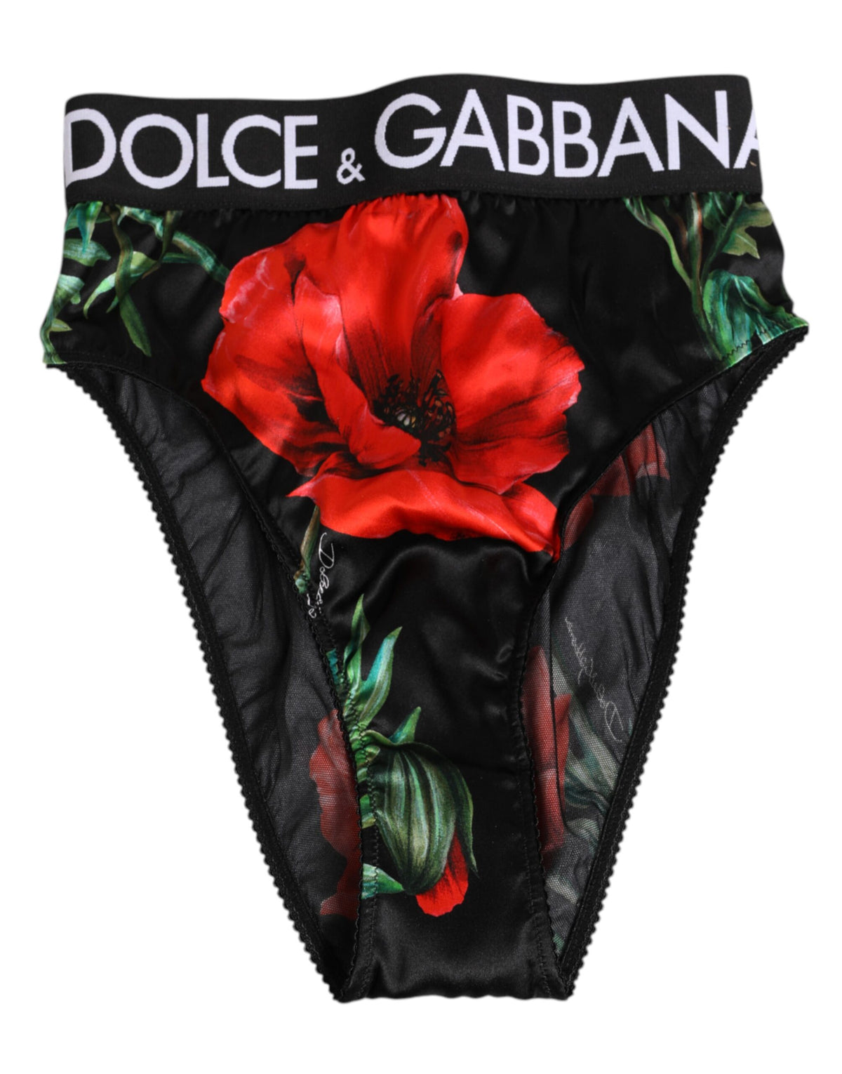 Dolce & Gabbana Black Floral Silk High Waist Panty Women's Underwear