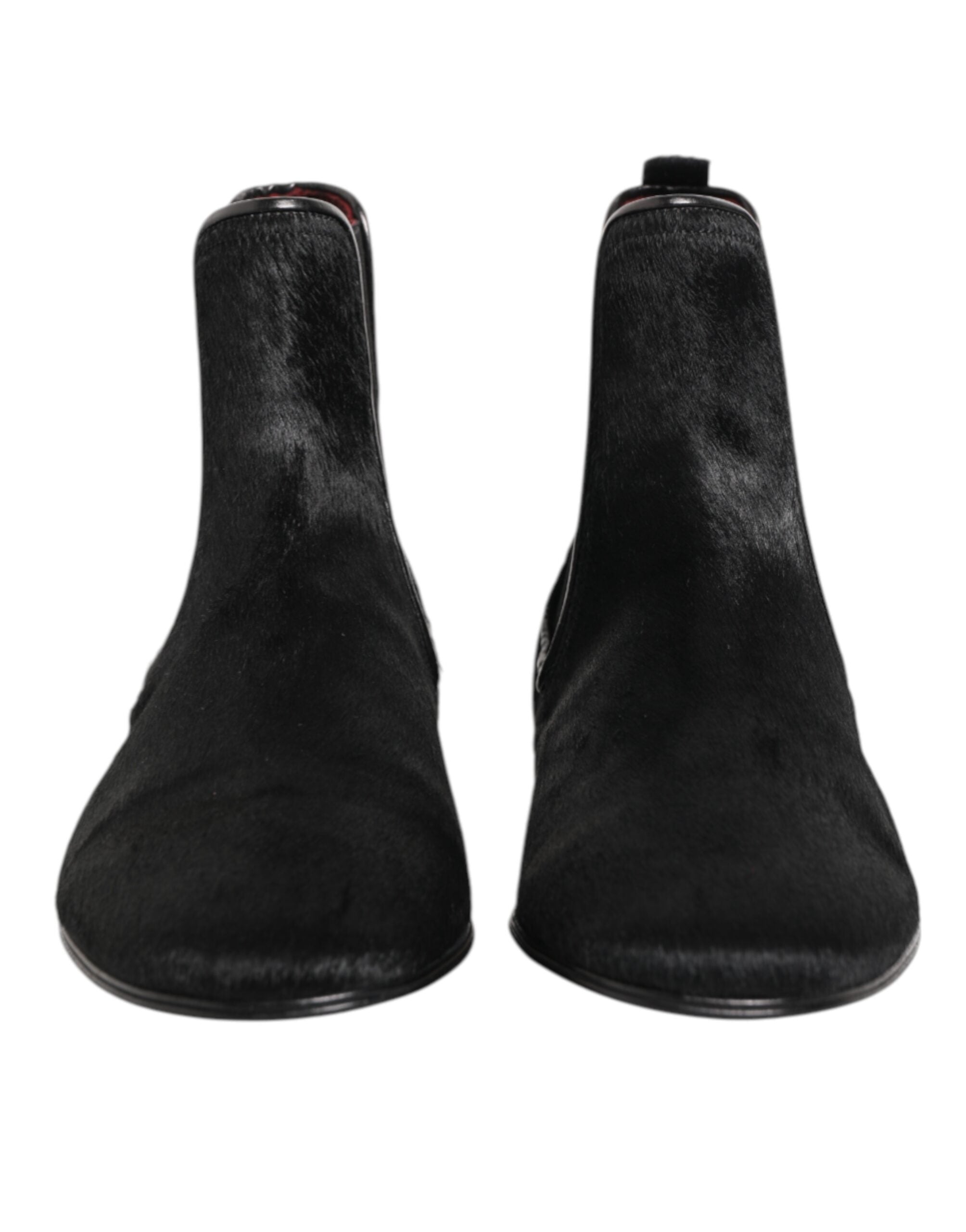 Dolce & Gabbana Black Leather Fur Men CHELSEA Boots Men's Shoes