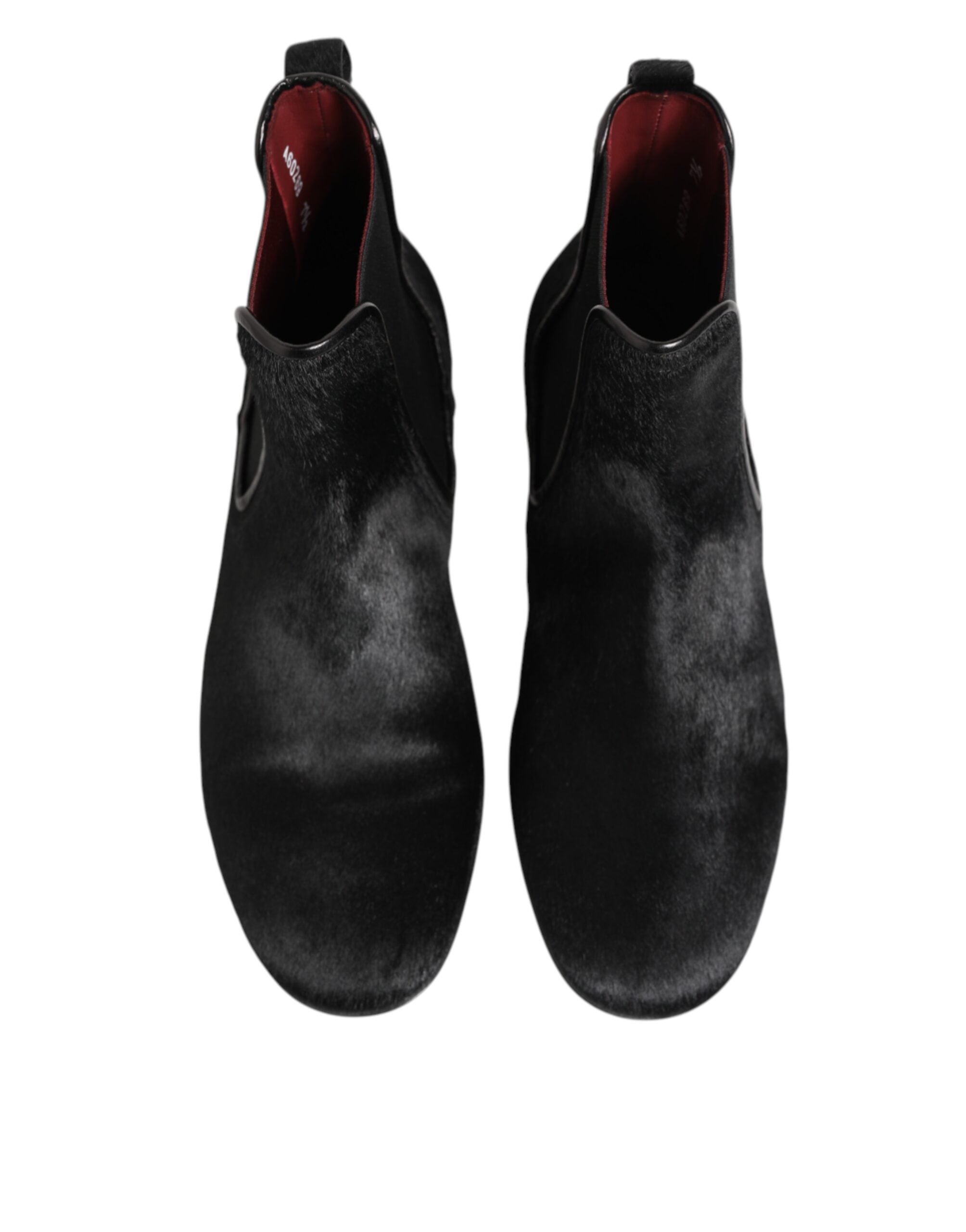Dolce & Gabbana Black Leather Fur Men CHELSEA Boots Men's Shoes