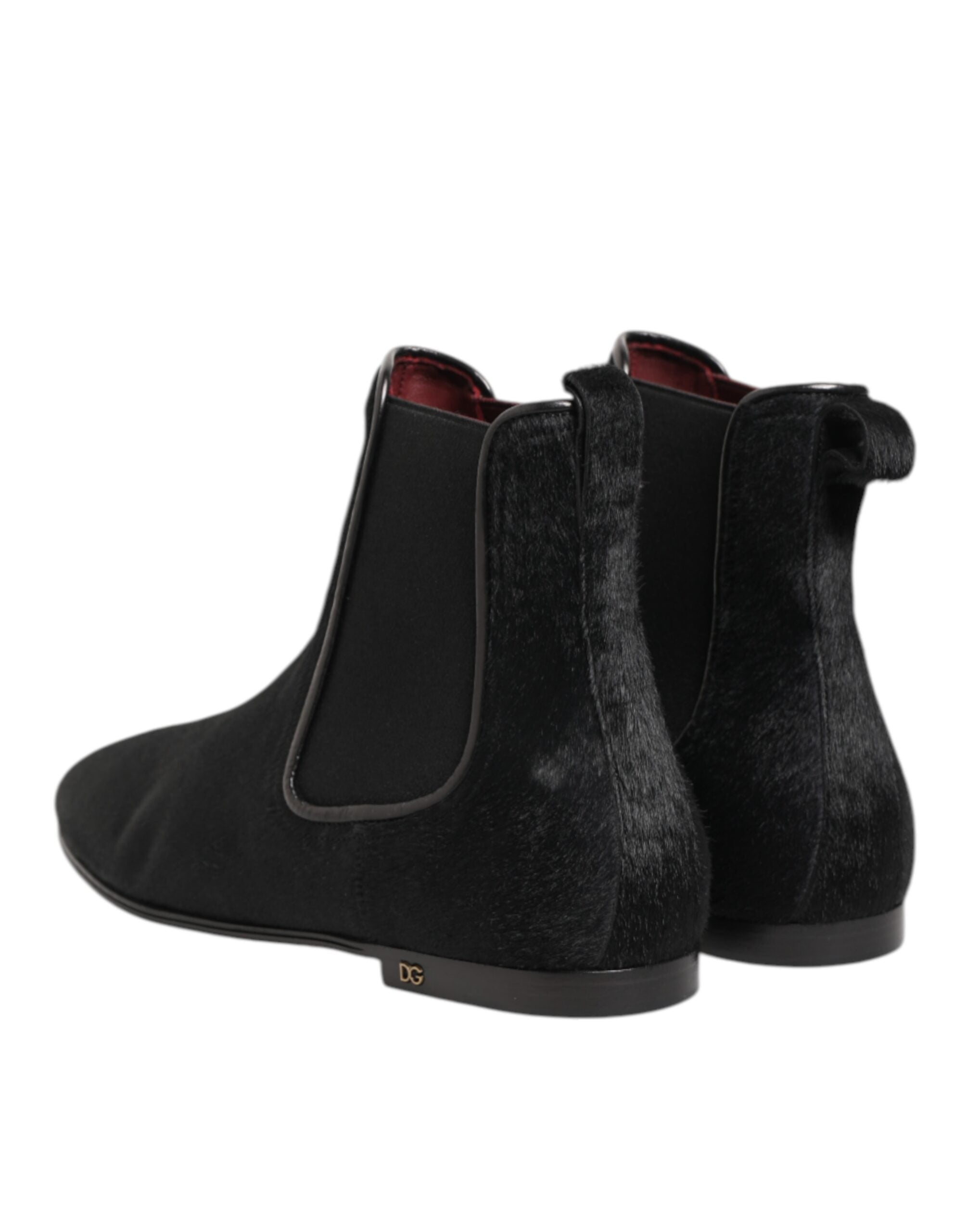 Dolce & Gabbana Black Leather Fur Men CHELSEA Boots Men's Shoes