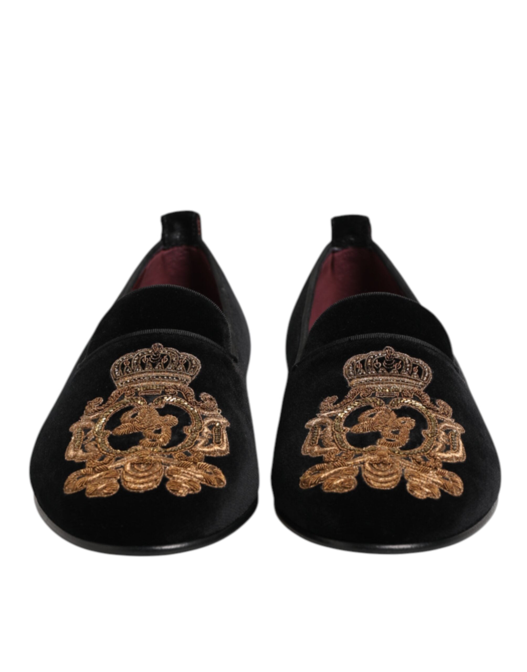 Dolce & Gabbana Black Velvet Gold Crown Mens Loafers Men's Shoes