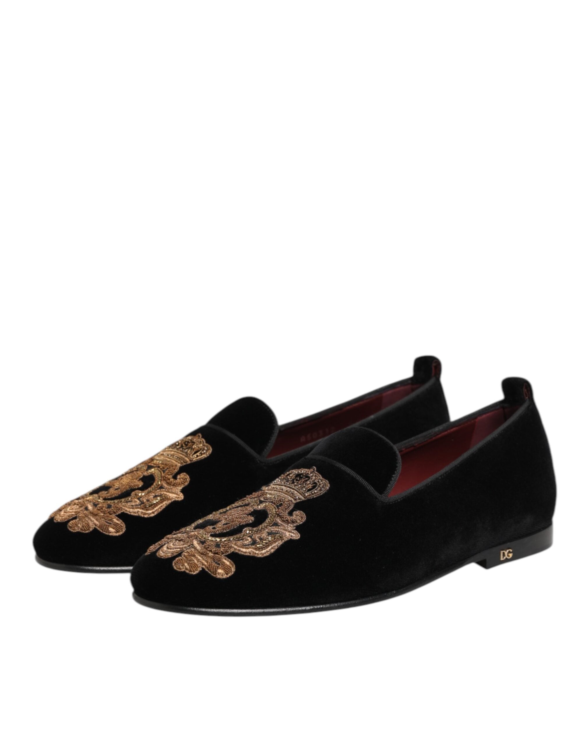 Dolce & Gabbana Black Velvet Gold Crown Mens Loafers Men's Shoes