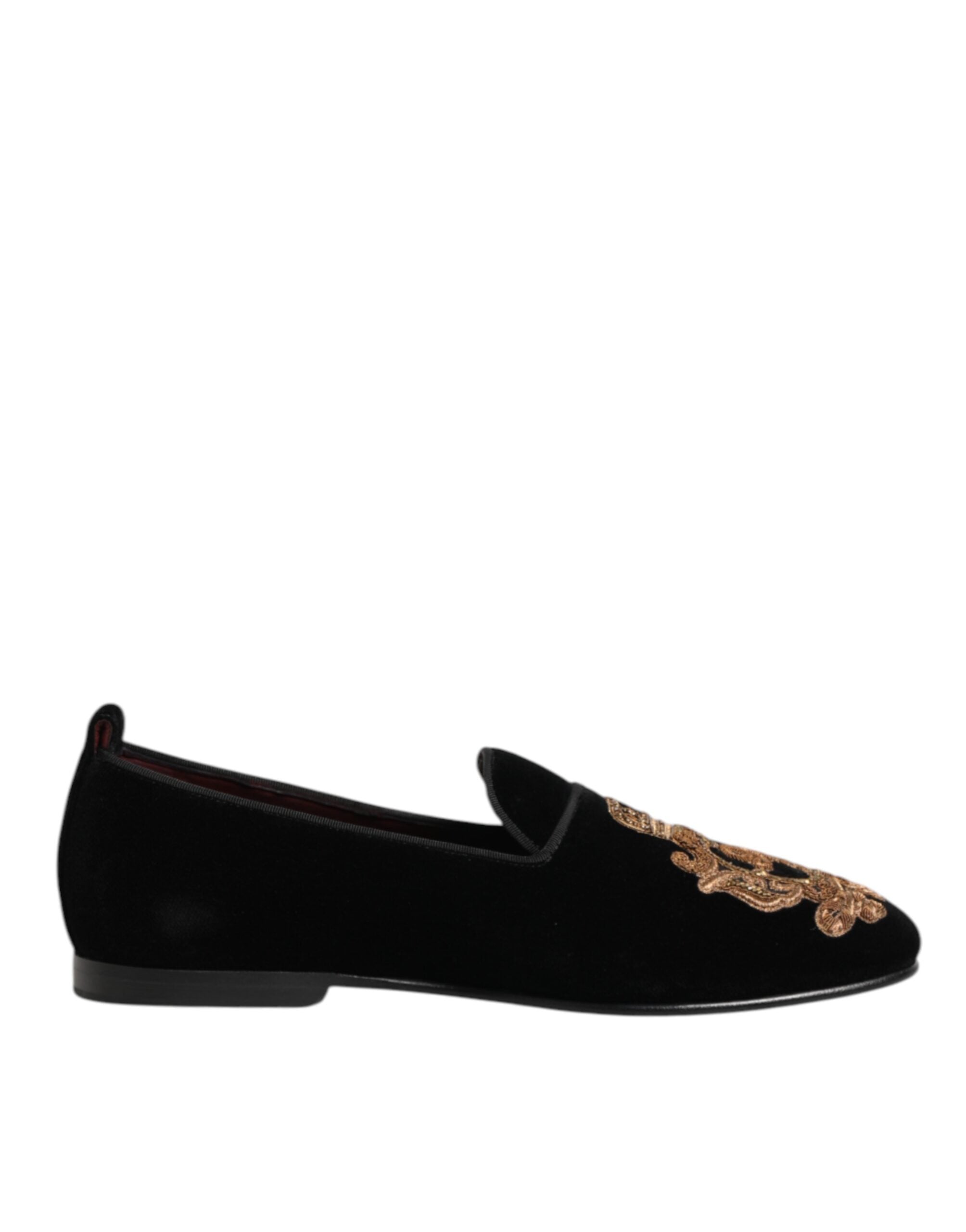 Dolce & Gabbana Black Velvet Gold Crown Mens Loafers Men's Shoes