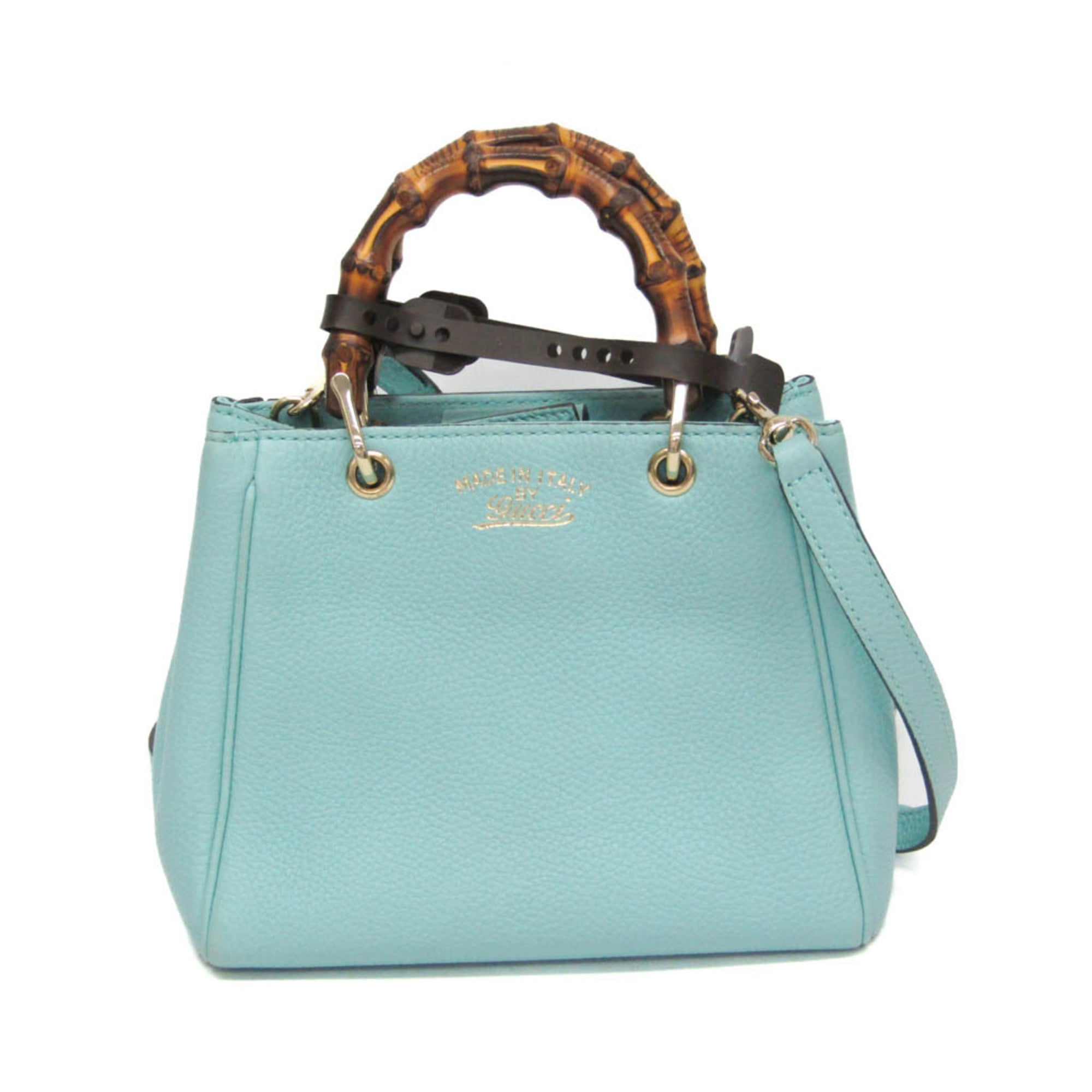 Gucci Bamboo Shopper Tote Leather Blue Leather Tote Bag Bag (Pre-Owned)