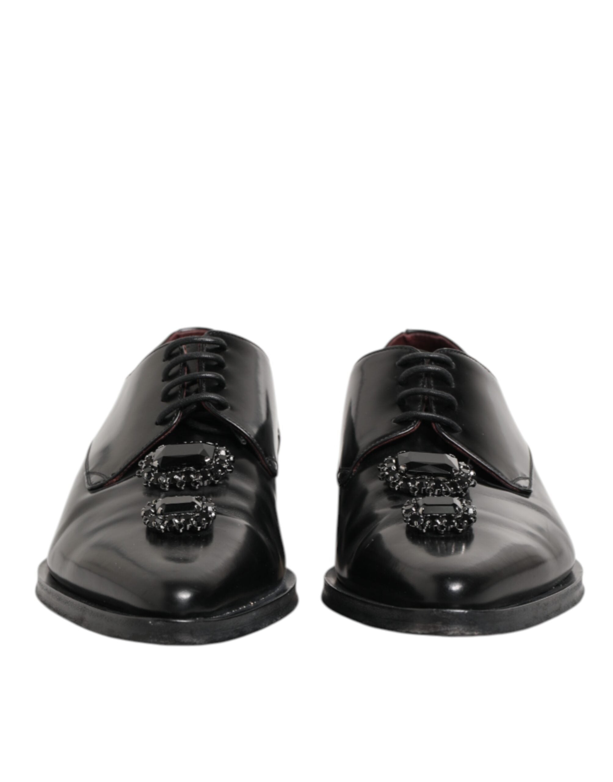Dolce & Gabbana Black Leather Jeweled Crystals Derby Men's Shoes (Pre-Owned)