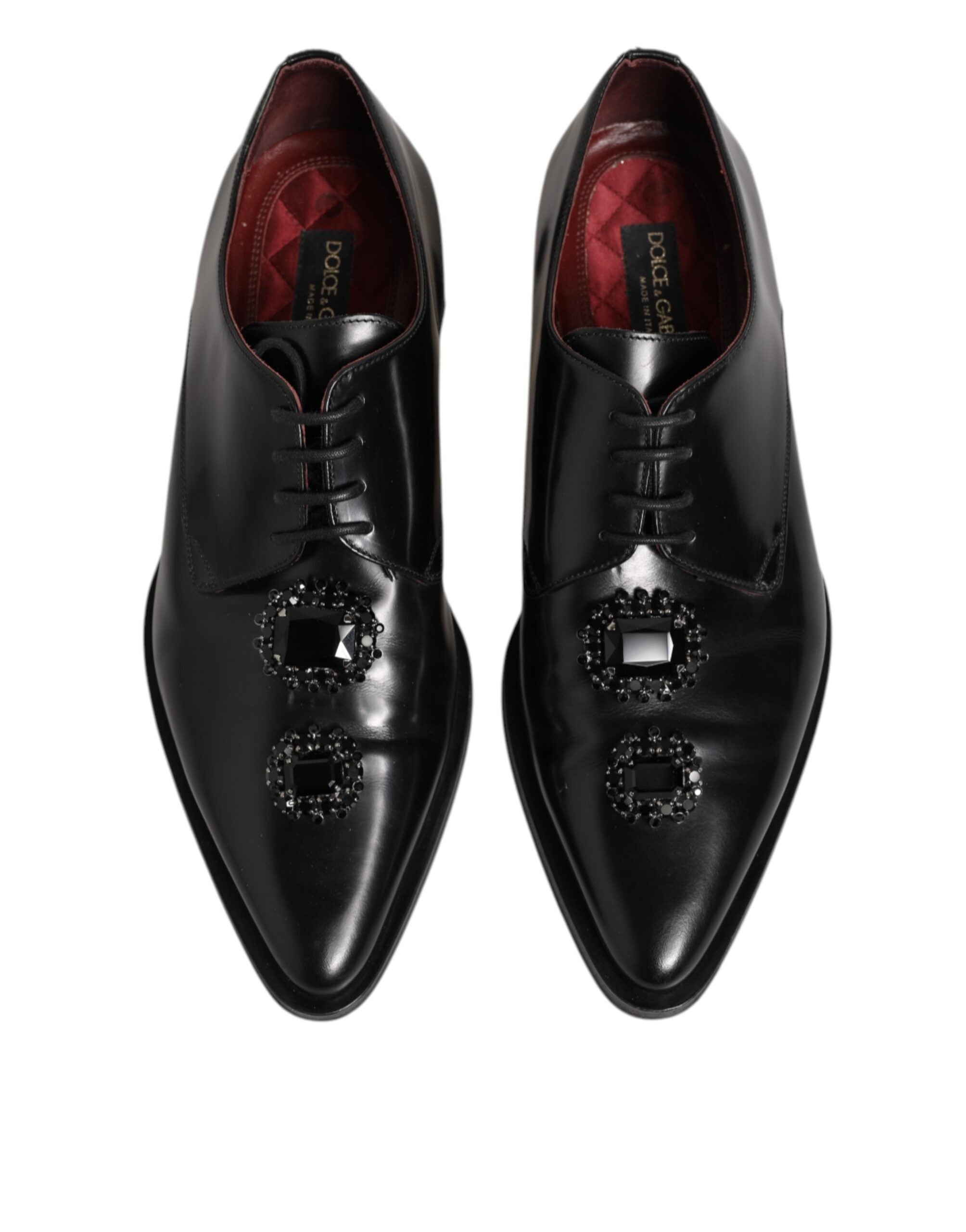 Dolce & Gabbana Black Leather Jeweled Crystals Derby Men's Shoes (Pre-Owned)
