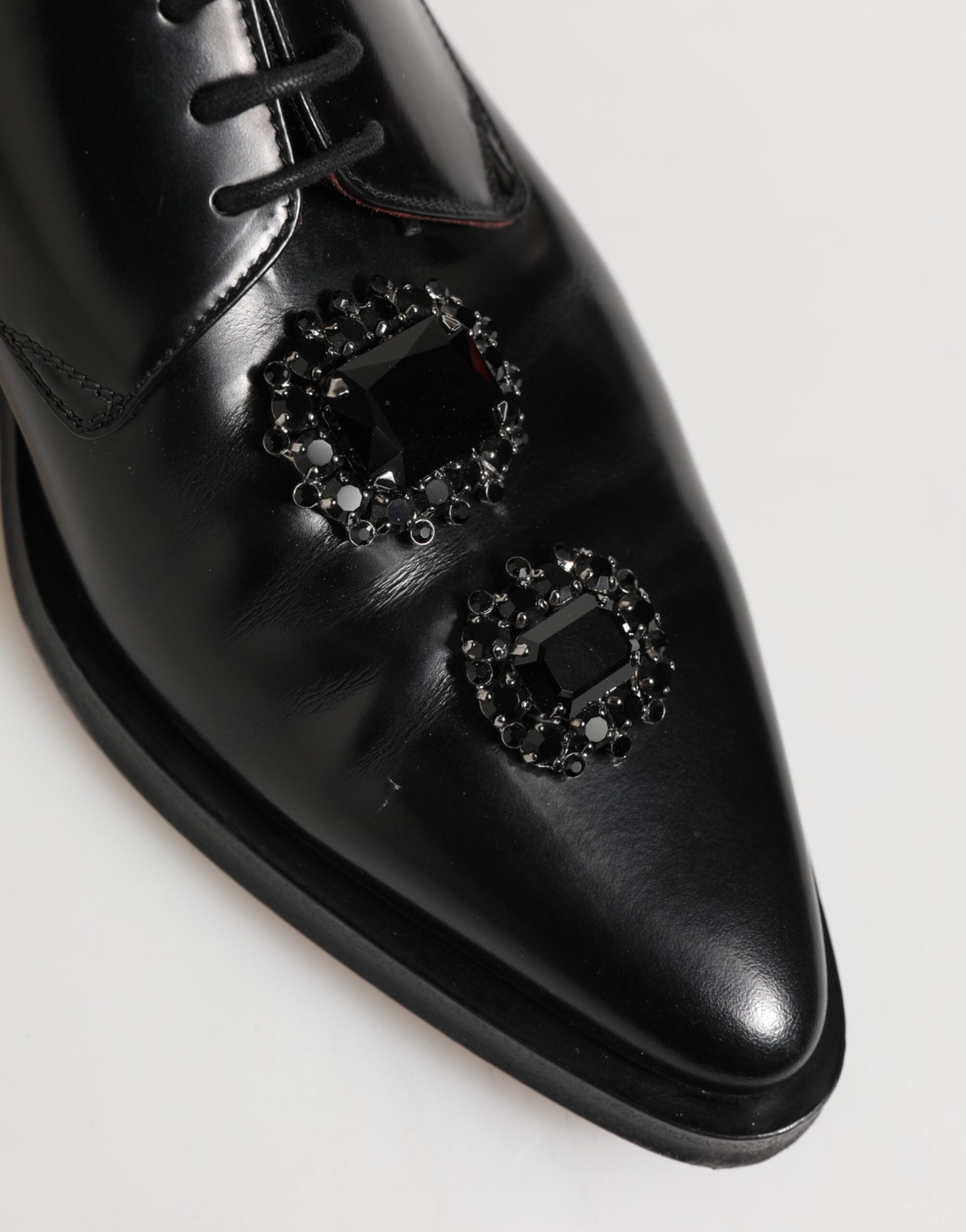 Dolce & Gabbana Black Leather Jeweled Crystals Derby Men's Shoes (Pre-Owned)