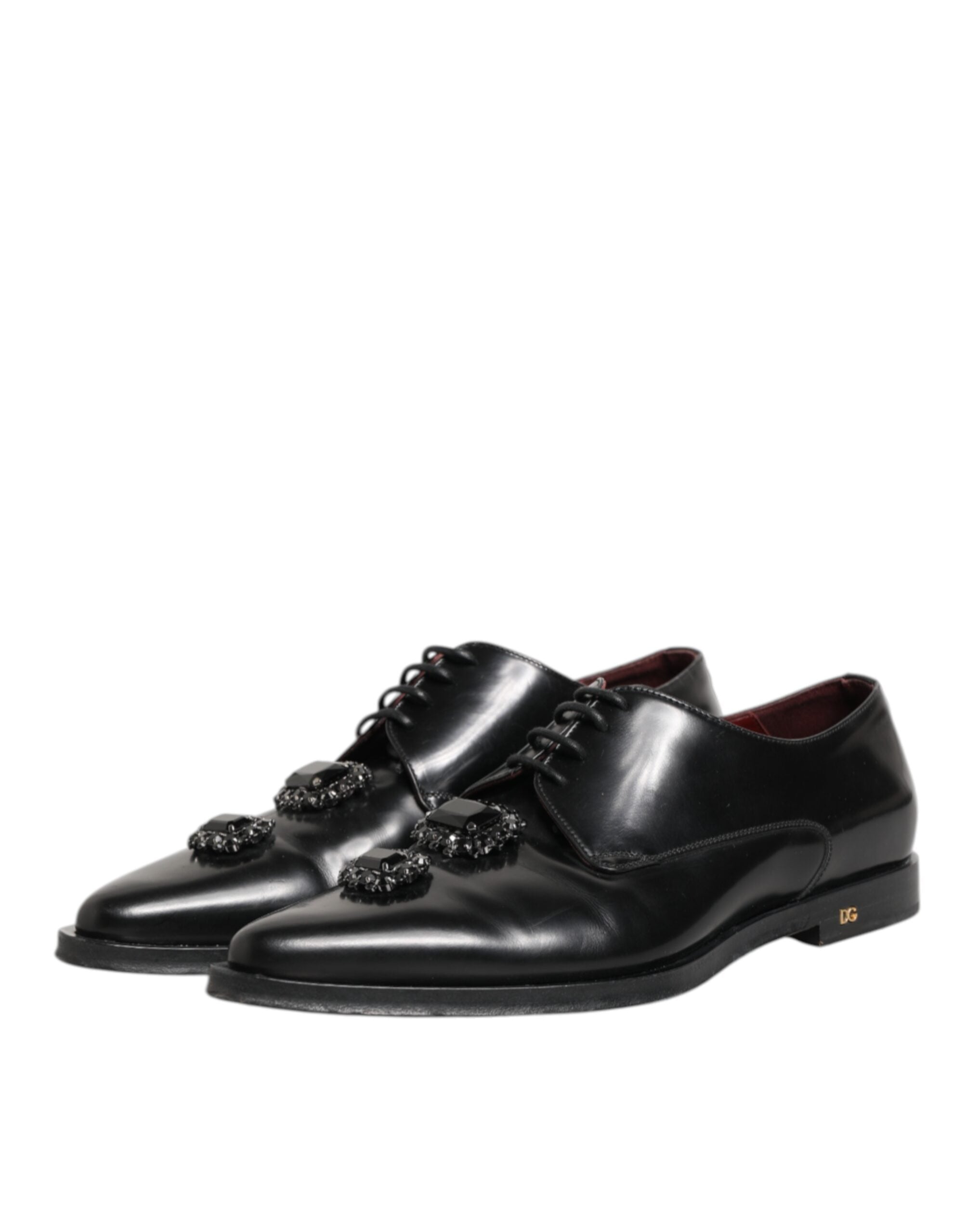 Dolce & Gabbana Black Leather Jeweled Crystals Derby Men's Shoes (Pre-Owned)