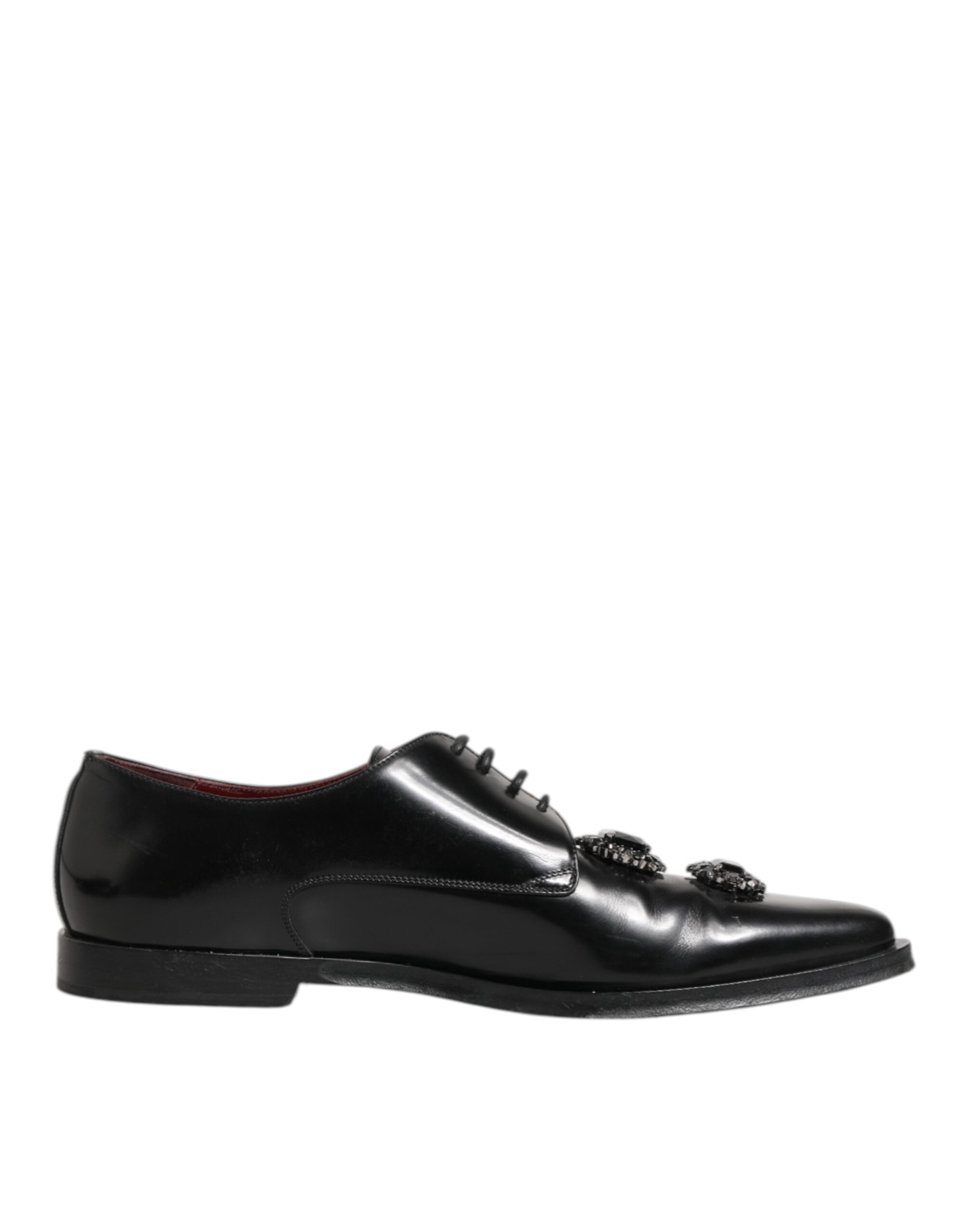 Dolce & Gabbana Black Leather Jeweled Crystals Derby Men's Shoes (Pre-Owned)