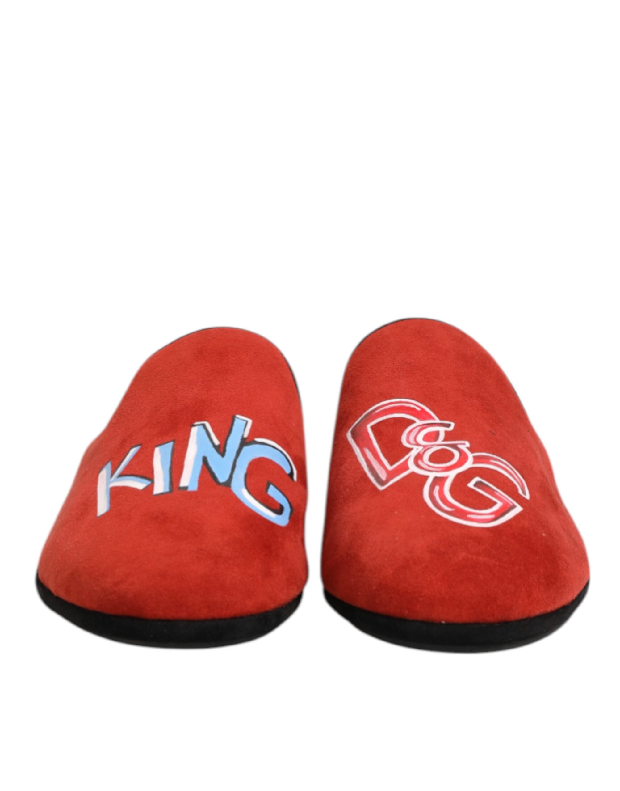 Dolce & Gabbana Red Suede DG King Men House Slippers Men's Shoes