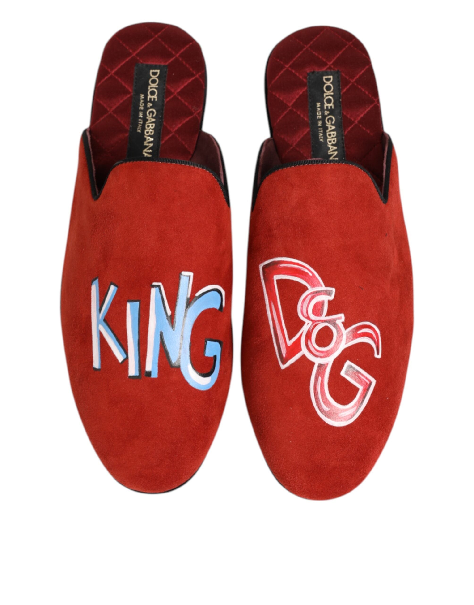 Dolce & Gabbana Red Suede DG King Men House Slippers Men's Shoes