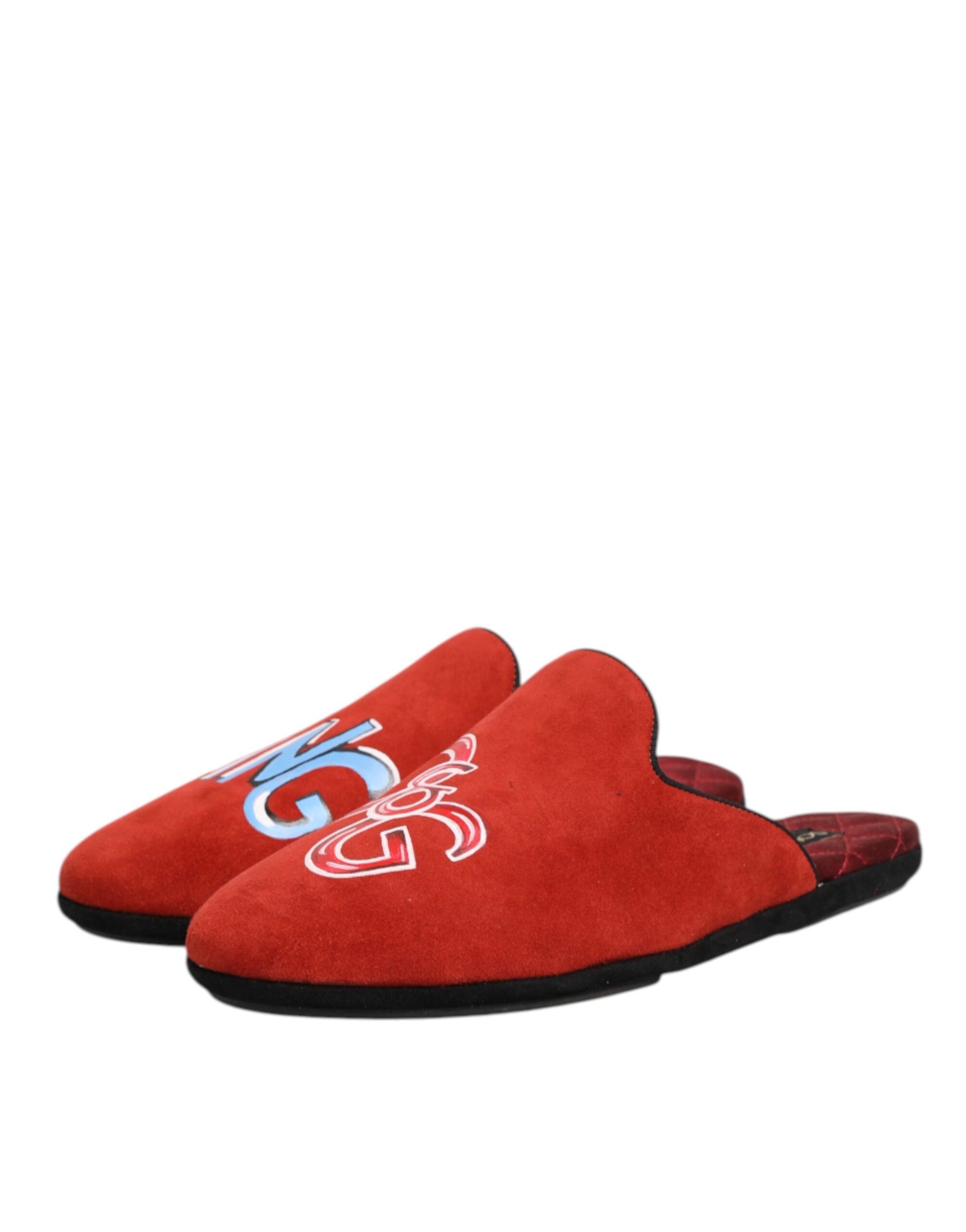 Dolce & Gabbana Red Suede DG King Men House Slippers Men's Shoes