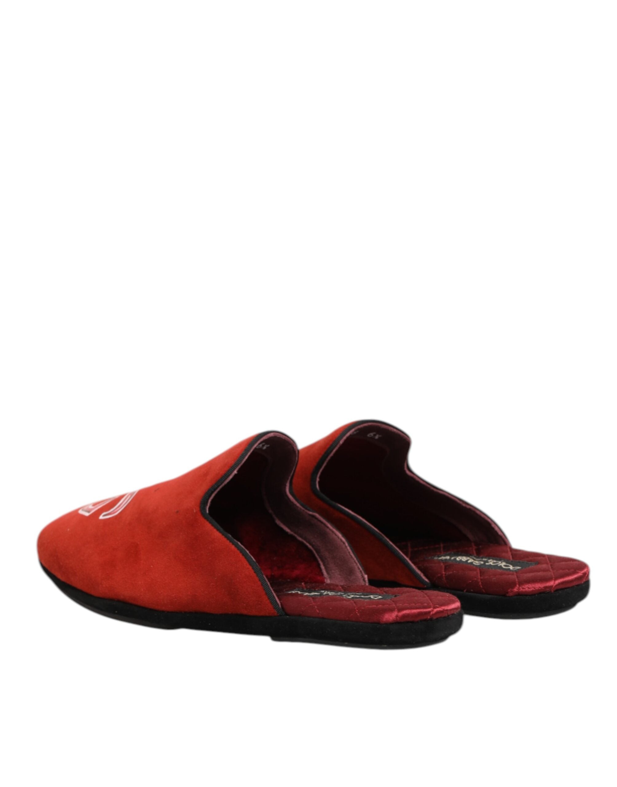 Dolce & Gabbana Red Suede DG King Men House Slippers Men's Shoes