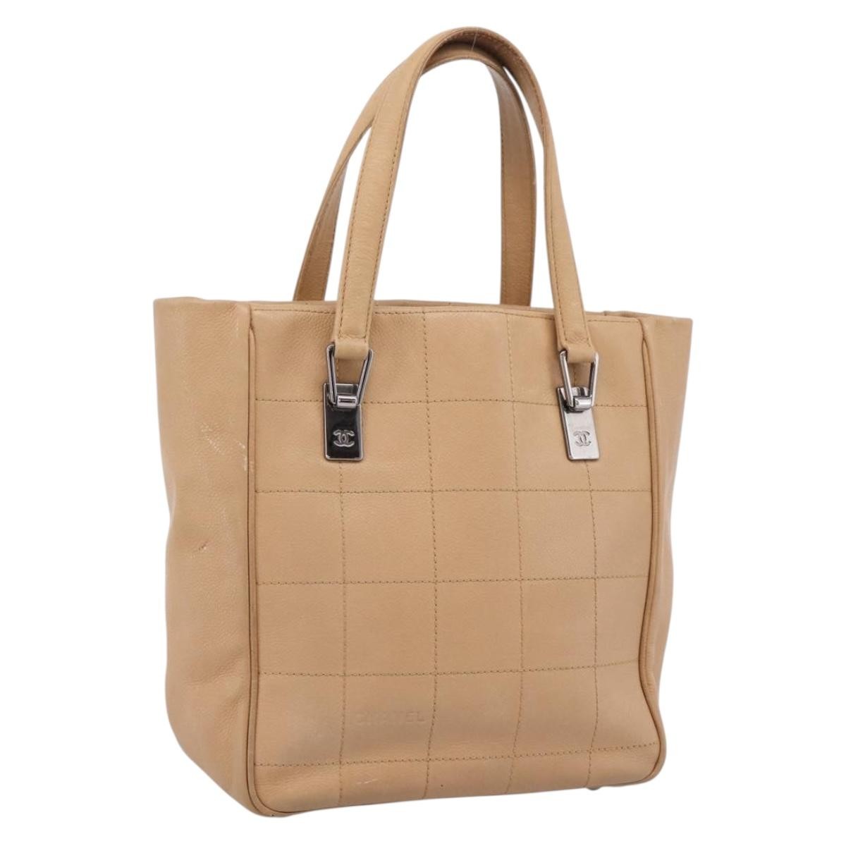 Chanel Chocolate Bar Coco Mark Leather Beige Leather Tote Bag Bag (Pre-Owned)