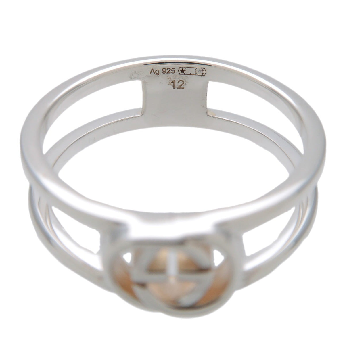Gucci Interlocking G Flower Band Sterling Silver Silver Silver Ring Jewelry (Pre-Owned)