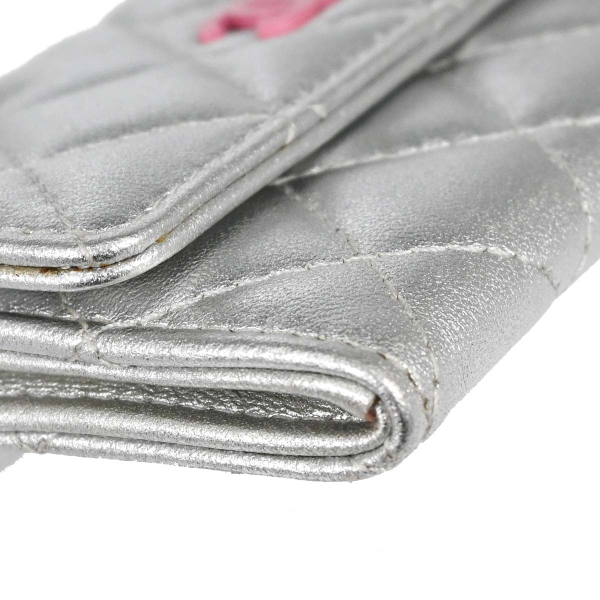 Chanel Cc Flap Card Case Quilted Lambskin Silver Leather Card Holders Accessory (Pre-Owned)