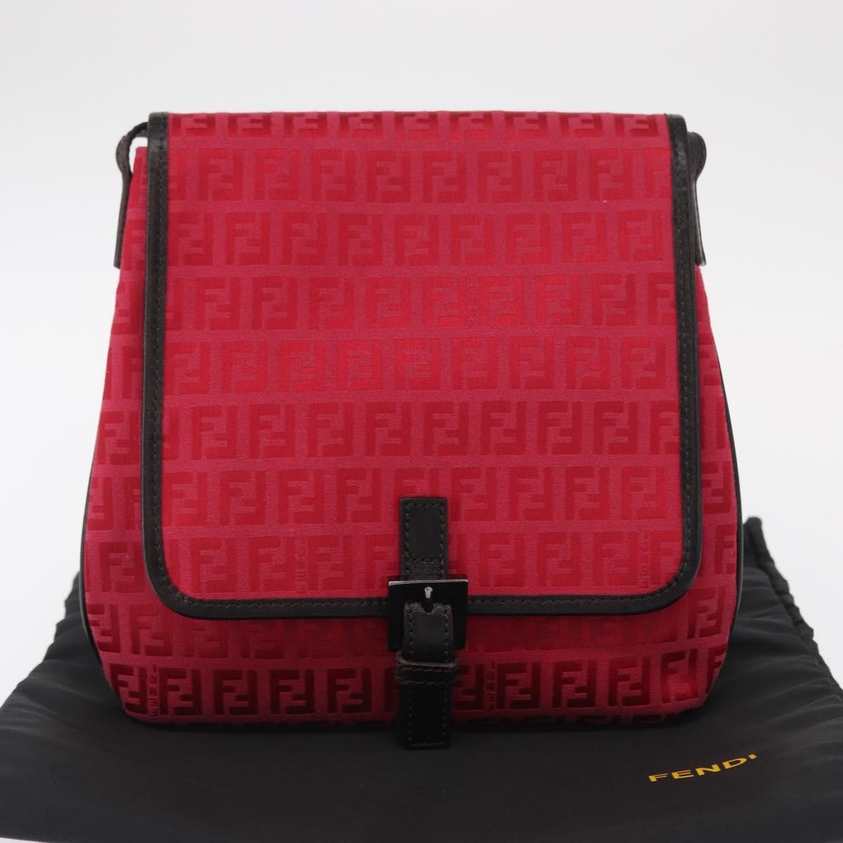 Fendi Vintage Flap Zucchino Canvas Red Canvas Shoulder Bag Bag (Pre-Owned)
