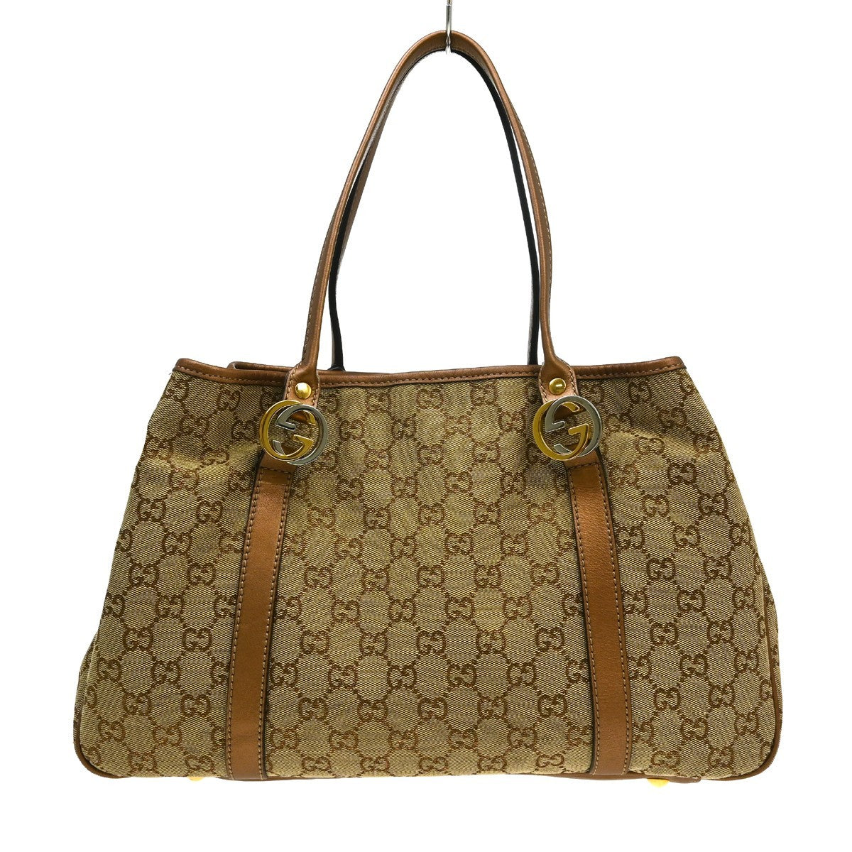 Gucci Twins Gg Canvas With Leather Beige Canvas Tote Bag Bag (Pre-Owned)