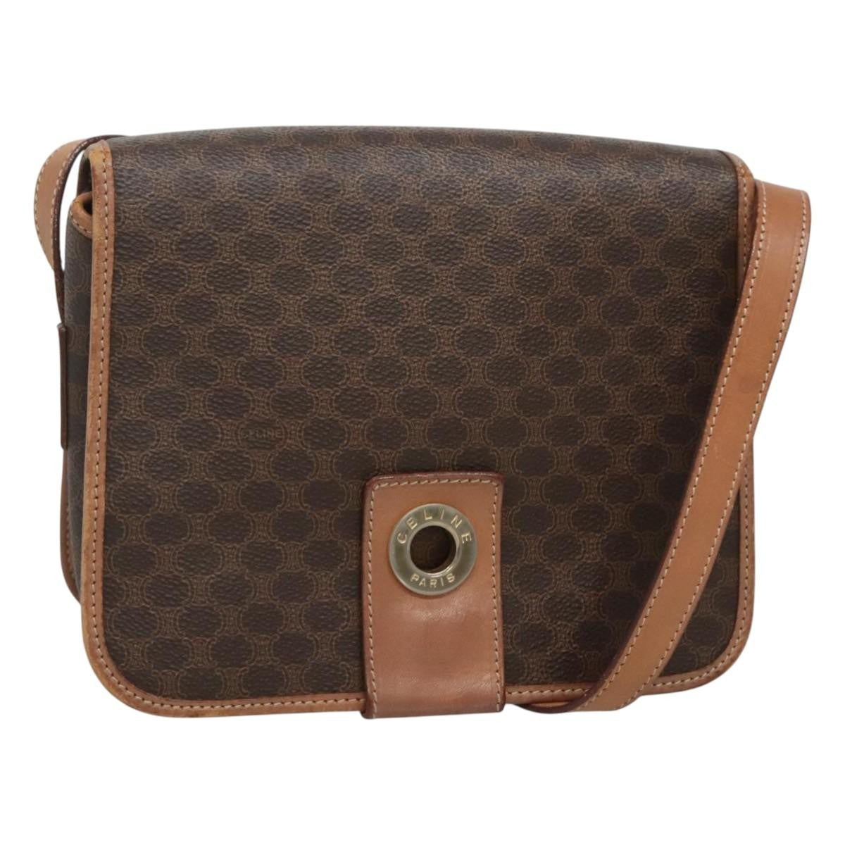 Celine Vintage Macadam Canvas And Leather Brown Canvas Shoulder Bag Bag (Pre-Owned)
