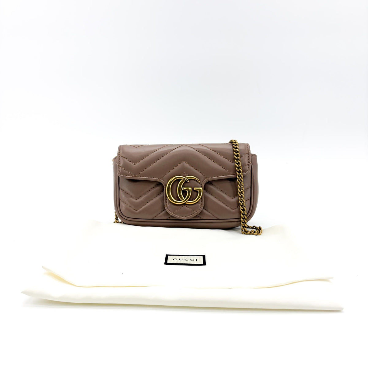 Gucci Gg Marmont Flap Chevron Leather Beige Leather Shoulder Bag Bag (Pre-Owned)