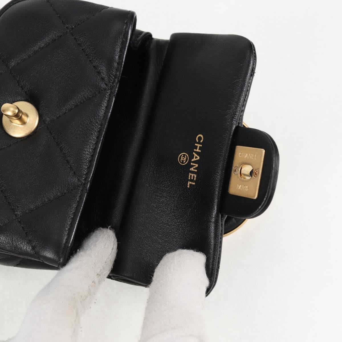 Chanel Lady Handle Flap Card Holder On Chain Quilted Calfskin Black Leather Bag (Pre-Owned)