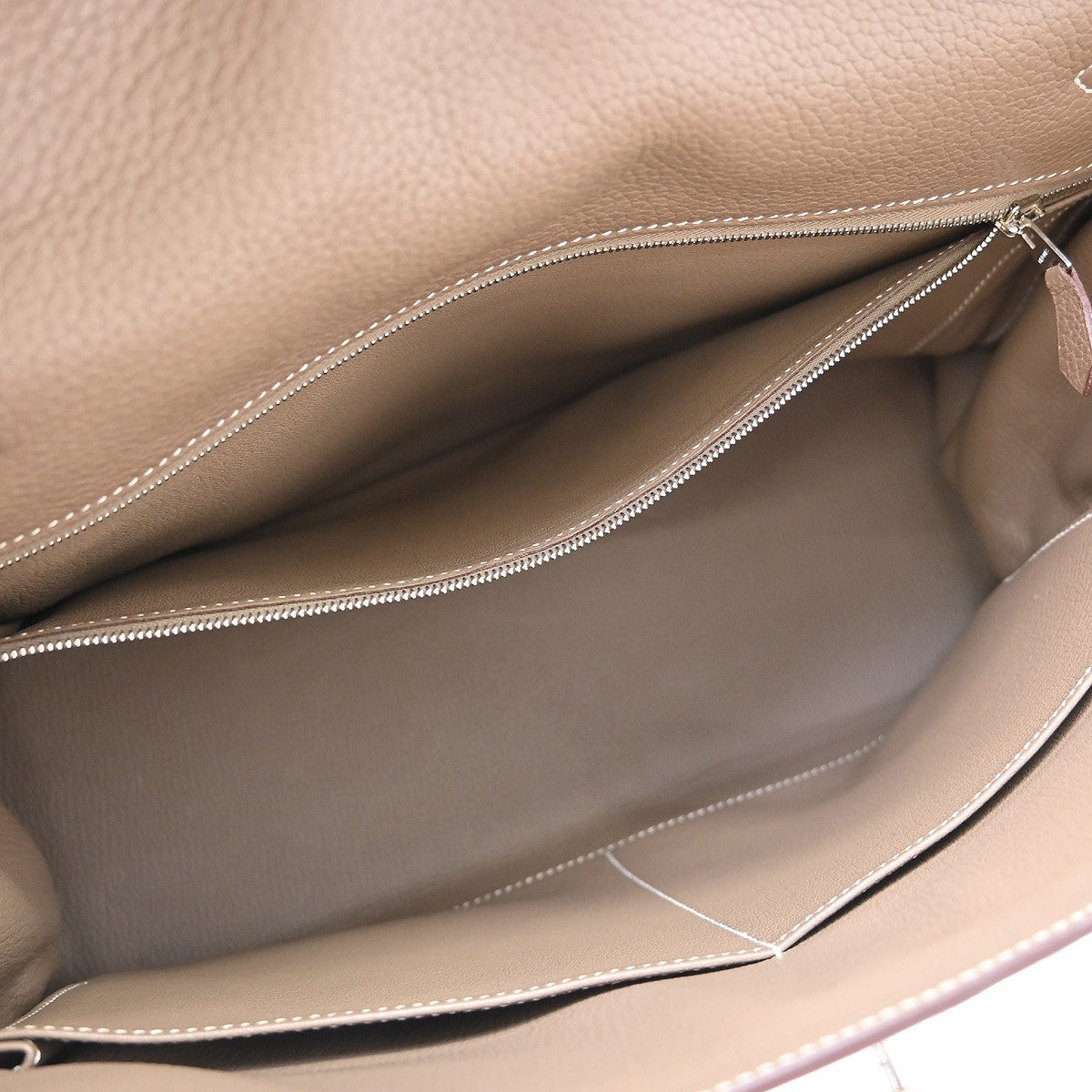 Hermes Kelly Etoupe Clemence With Palladium Hardware Beige Calfskin Handbag (Pre-Owned)