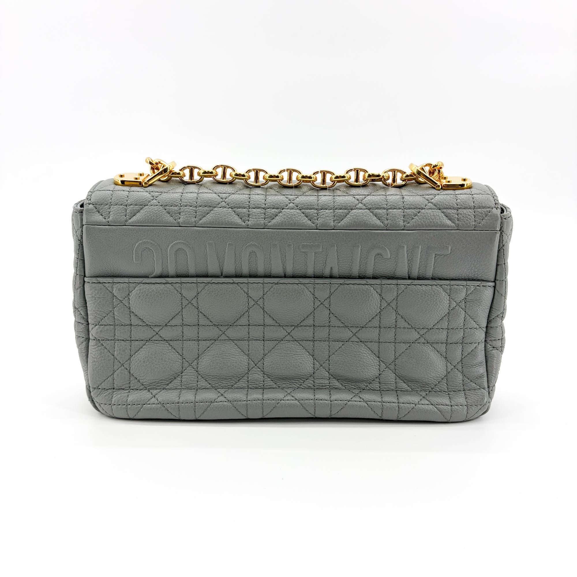 Christian Dior Caro Bag Lucky Star Studded Macrocannage Calfskin Gray Leather Handbag (Pre-Owned)