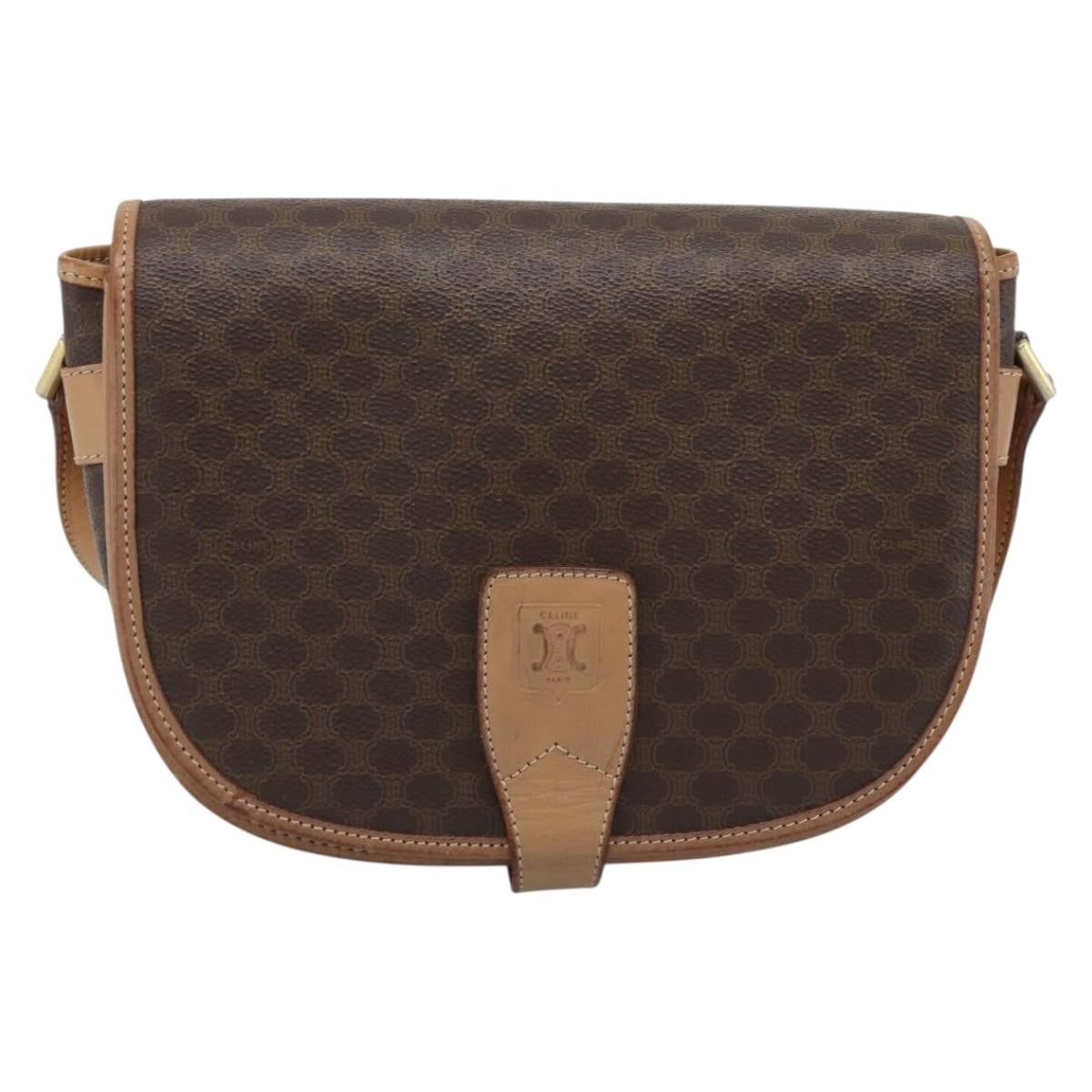 Celine Vintage Macadam Canvas And Leather Brown Canvas Shoulder Bag Bag (Pre-Owned)