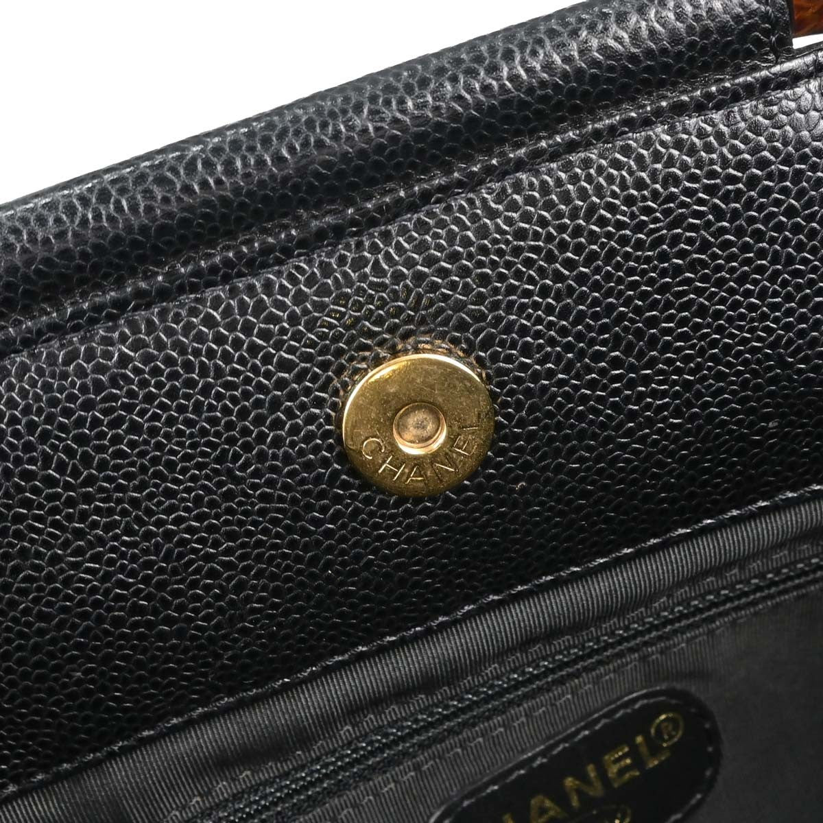 Chanel Vintage Wooden Caviar Black Leather Tote Bag Bag (Pre-Owned)