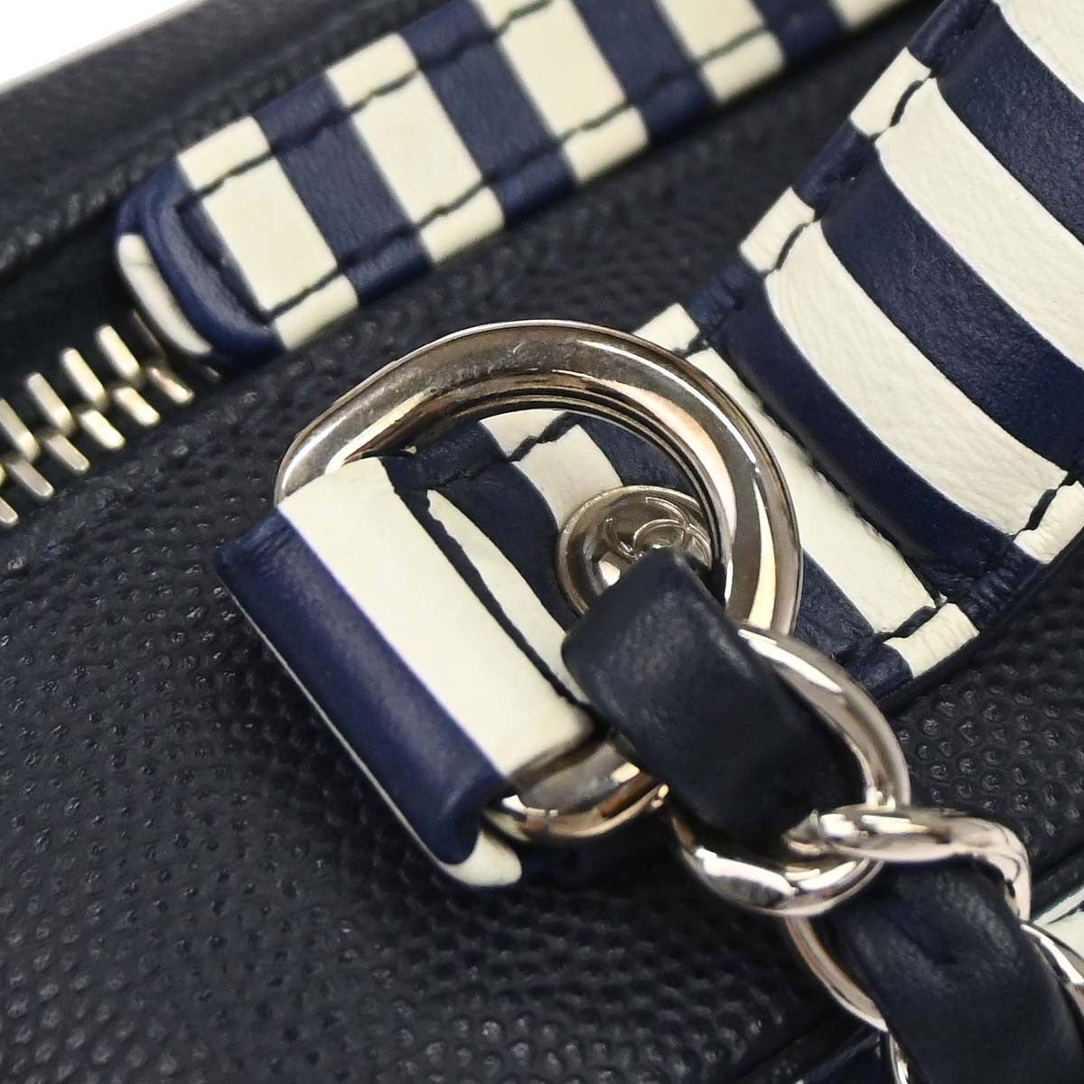 Chanel Filigree Vanity Case Quilted Caviar With Striped Leather Navy Leather Clutche & Pouche Bag (Pre-Owned)