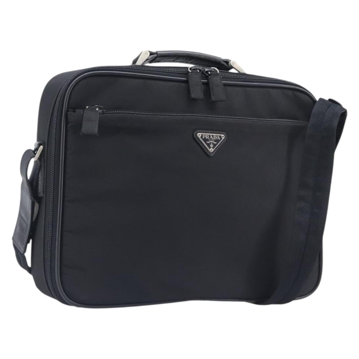Prada Briefcase Tessuto And Saffiano Leather Black Nylon Briefcase Bag (Pre-Owned)