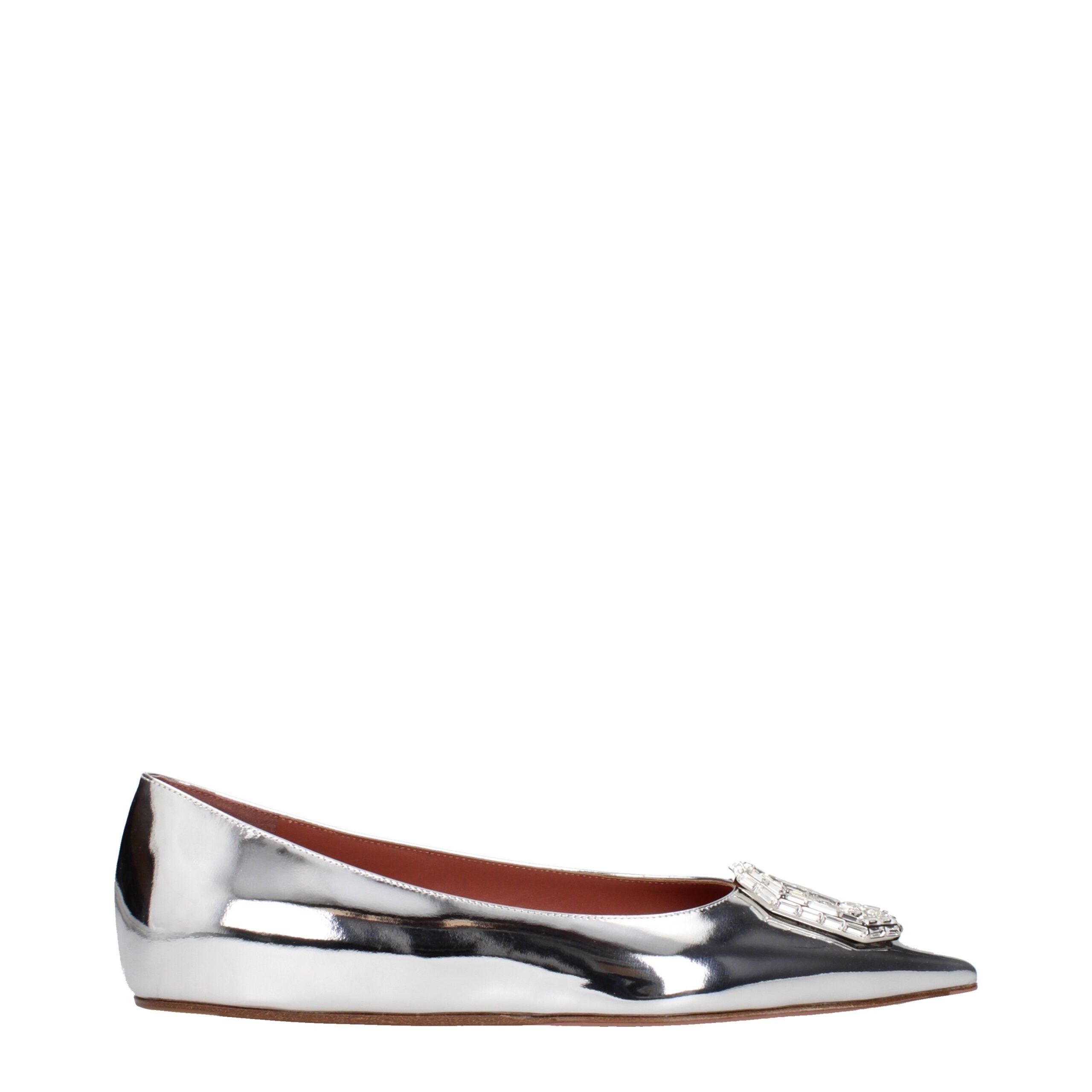 Amina Muaddi Gray Leather Ballet Women's Flats