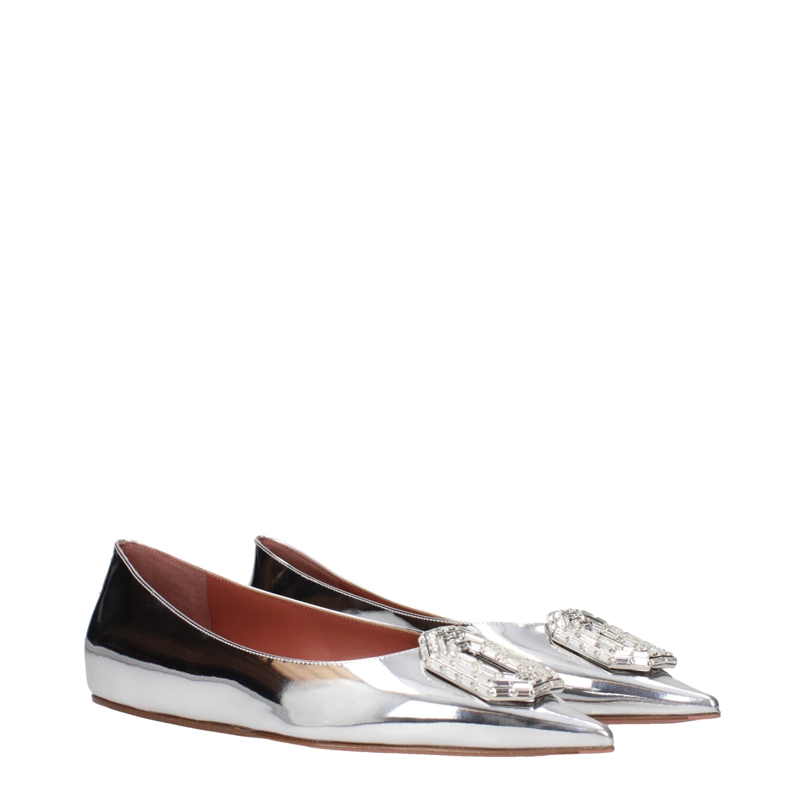 Amina Muaddi Gray Leather Ballet Women's Flats