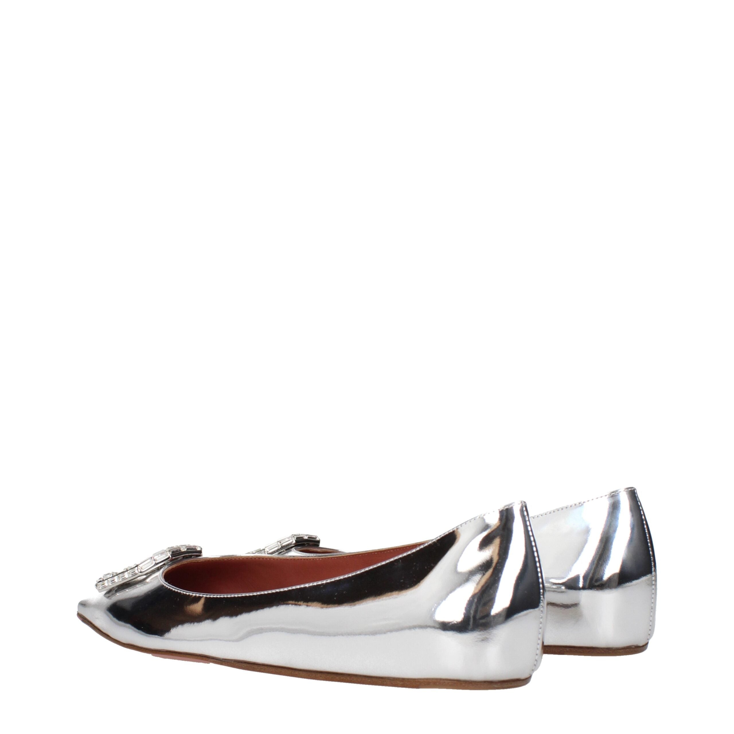 Amina Muaddi Gray Leather Ballet Women's Flats