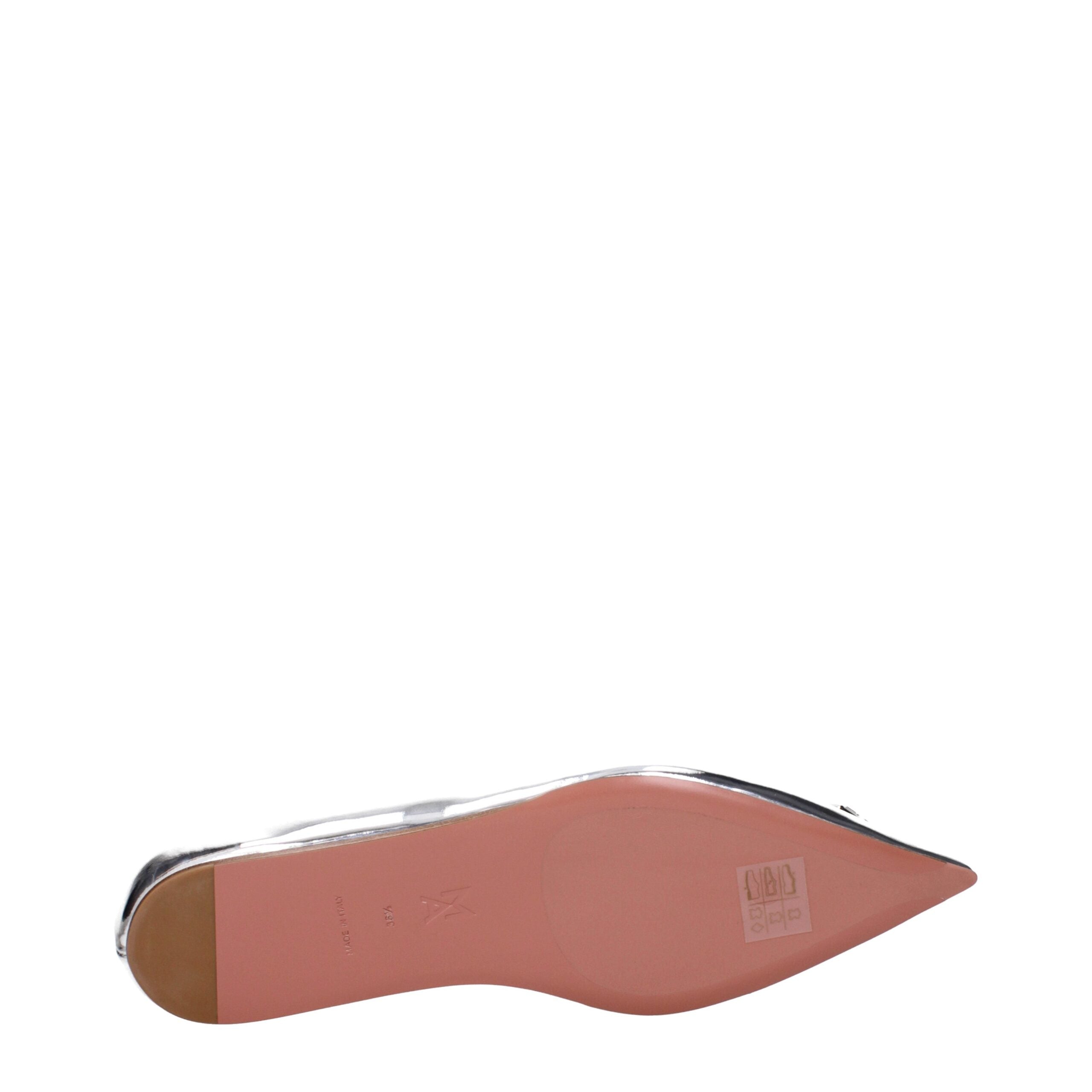 Amina Muaddi Gray Leather Ballet Women's Flats