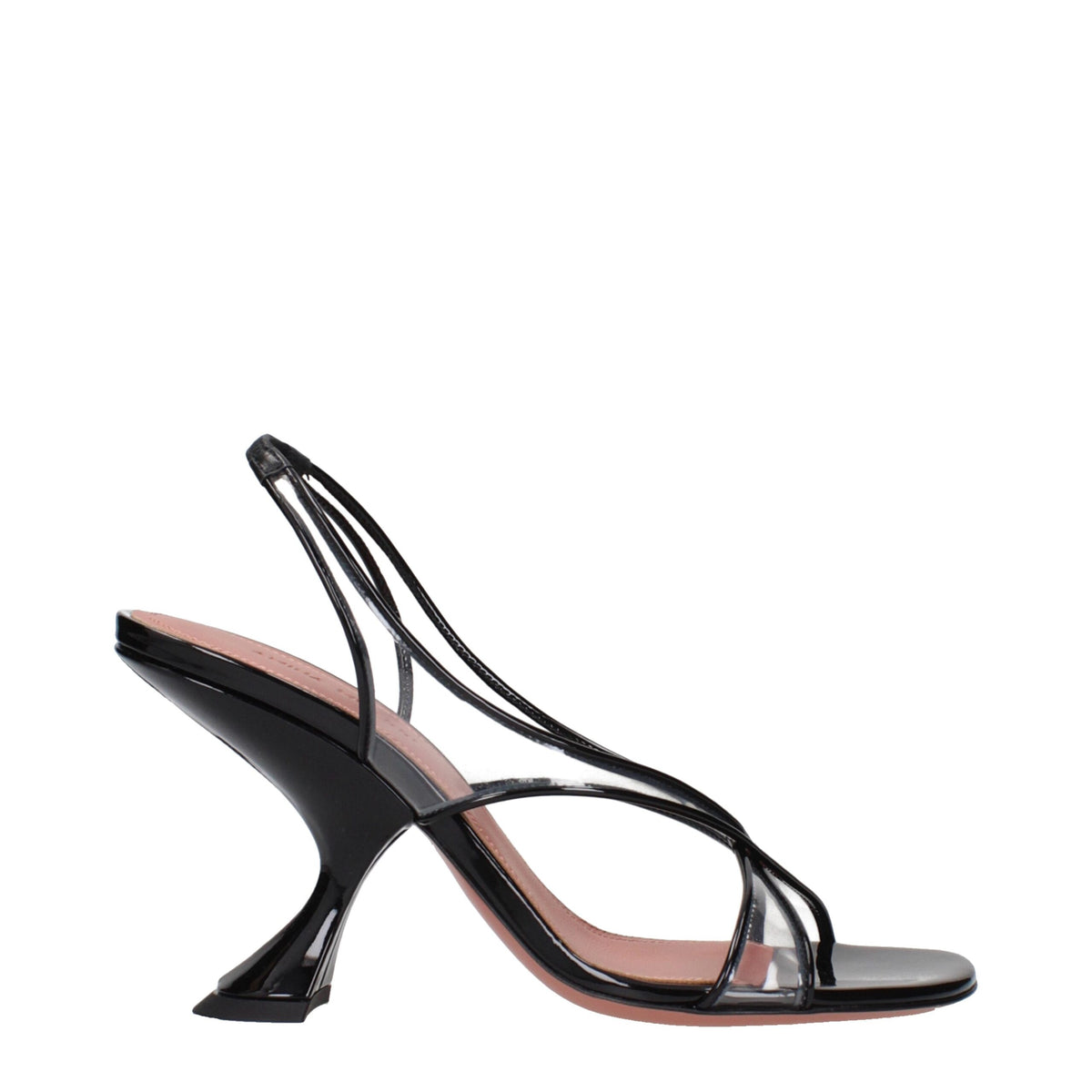 Amina Muaddi Black Leather Stiletto Heel Women's Sandals