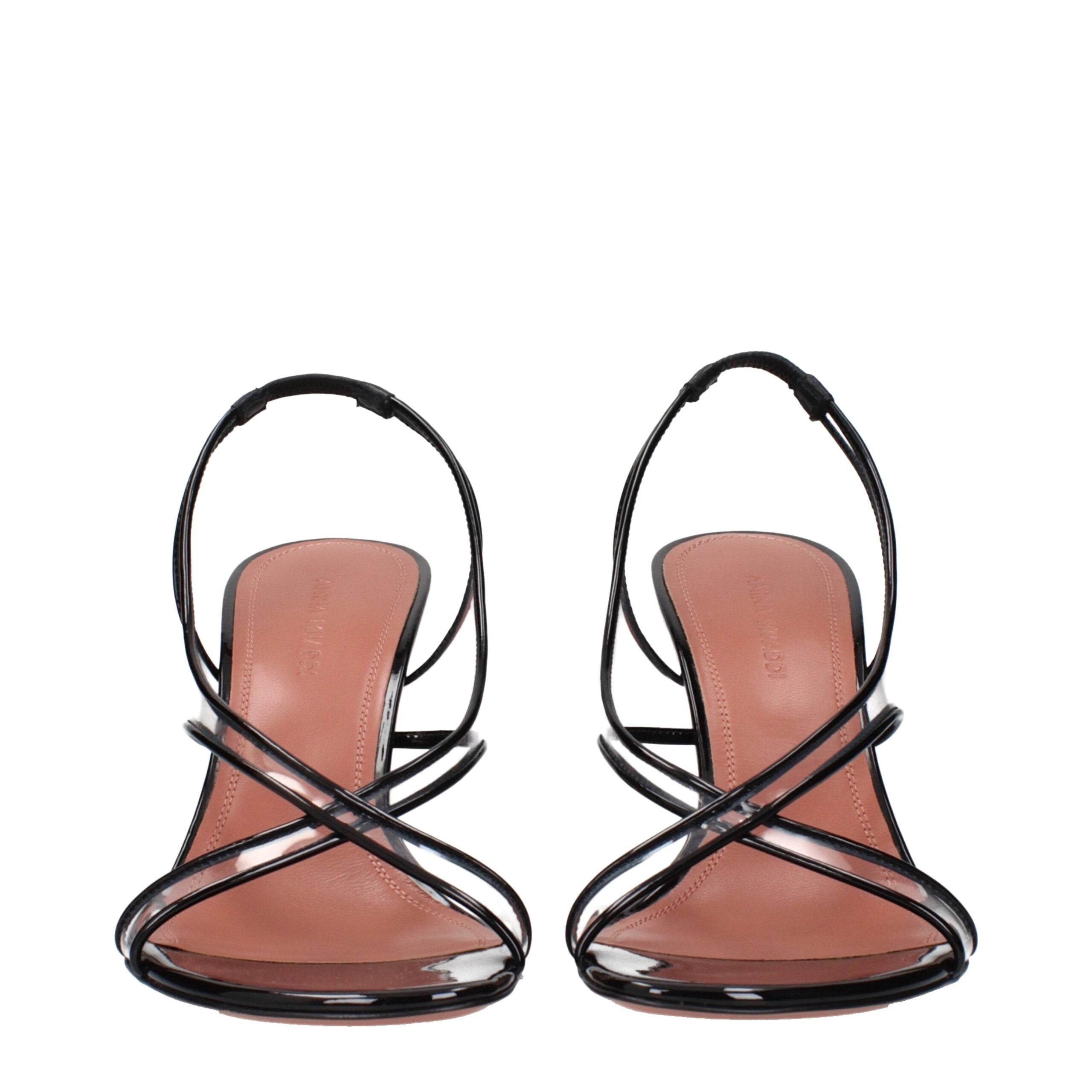 Amina Muaddi Black Leather Stiletto Heel Women's Sandals