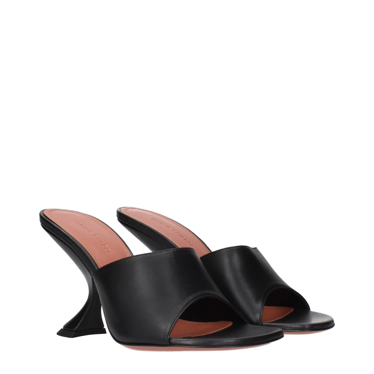 Amina Muaddi Black Leather Stiletto Heel Women's Sandals