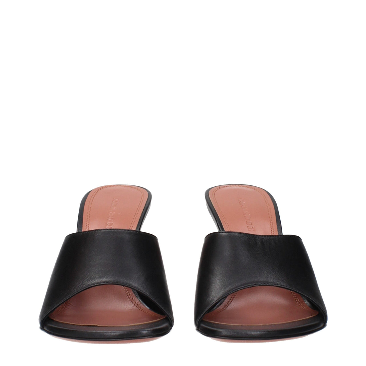 Amina Muaddi Black Leather Stiletto Heel Women's Sandals